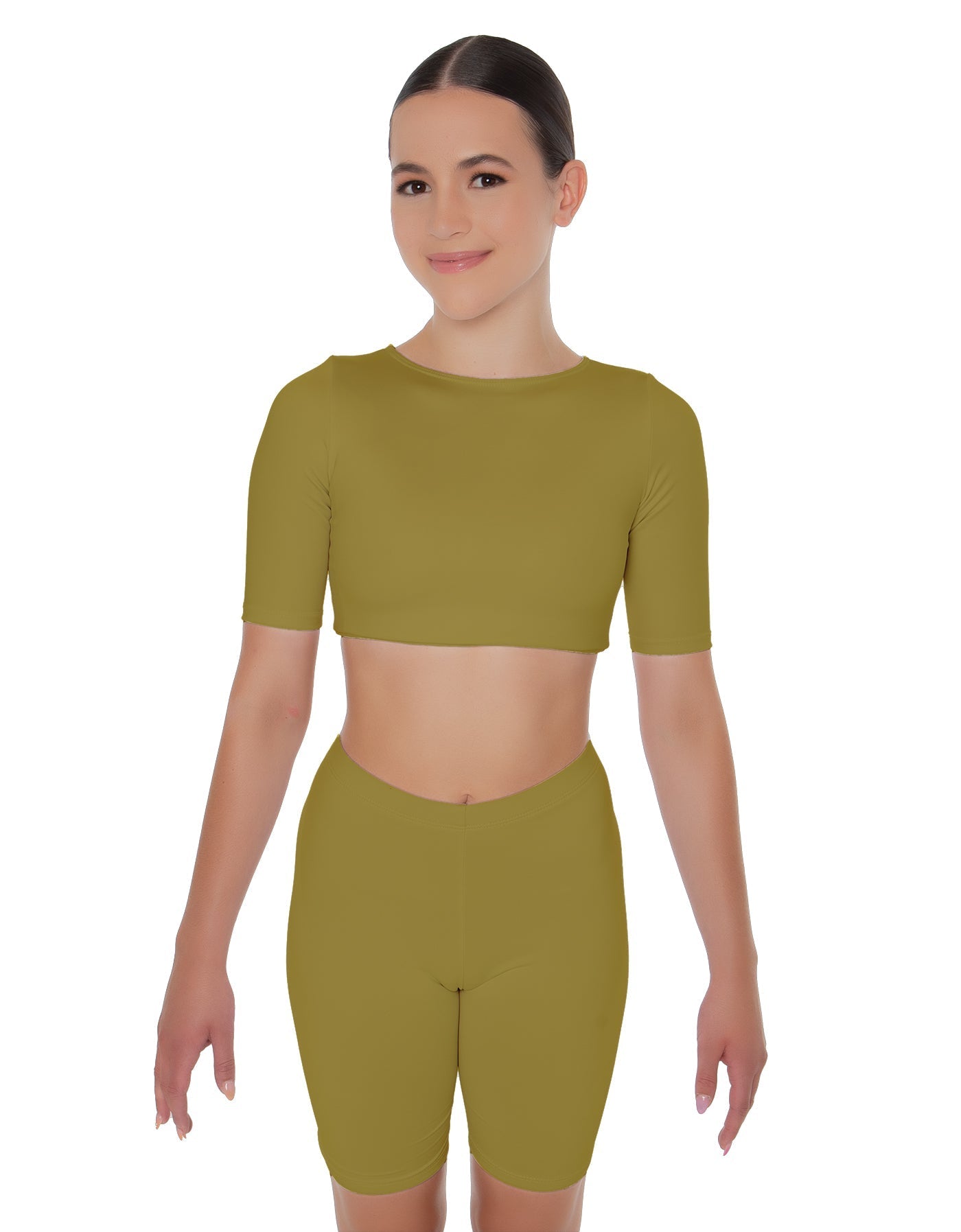 Solid Lycra Short Sleeve Crop Top