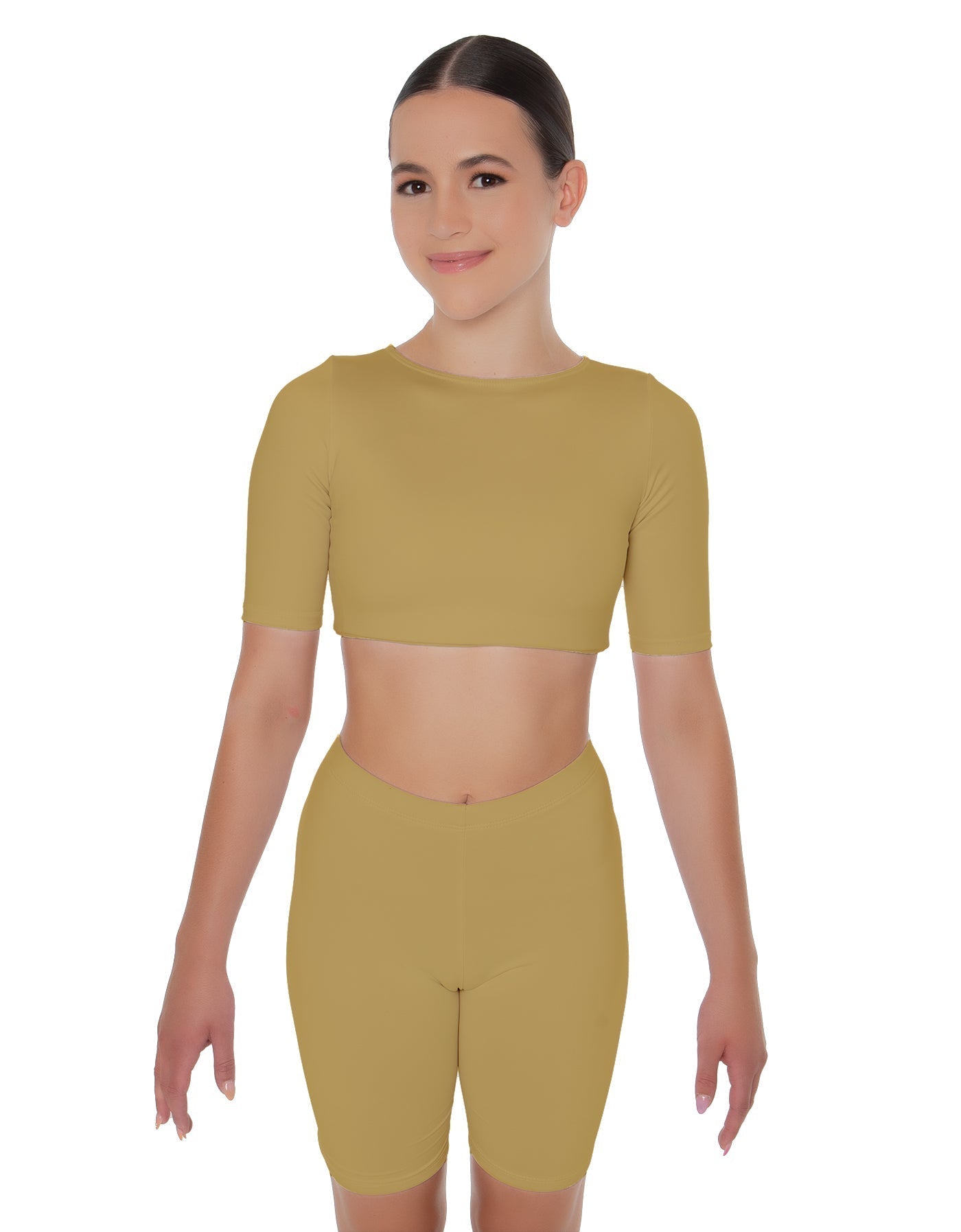 Solid Lycra Short Sleeve Crop Top