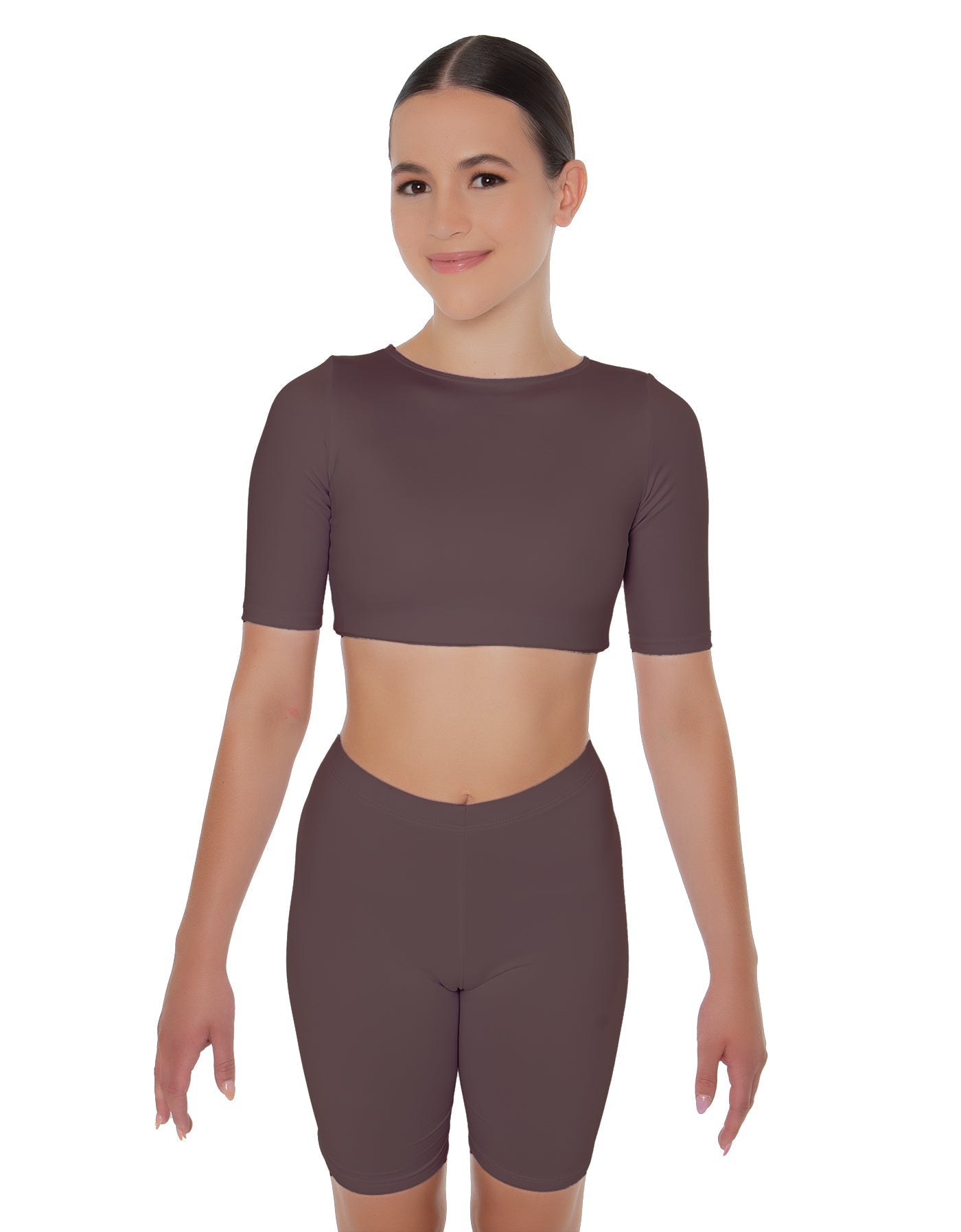 Solid Lycra Short Sleeve Crop Top