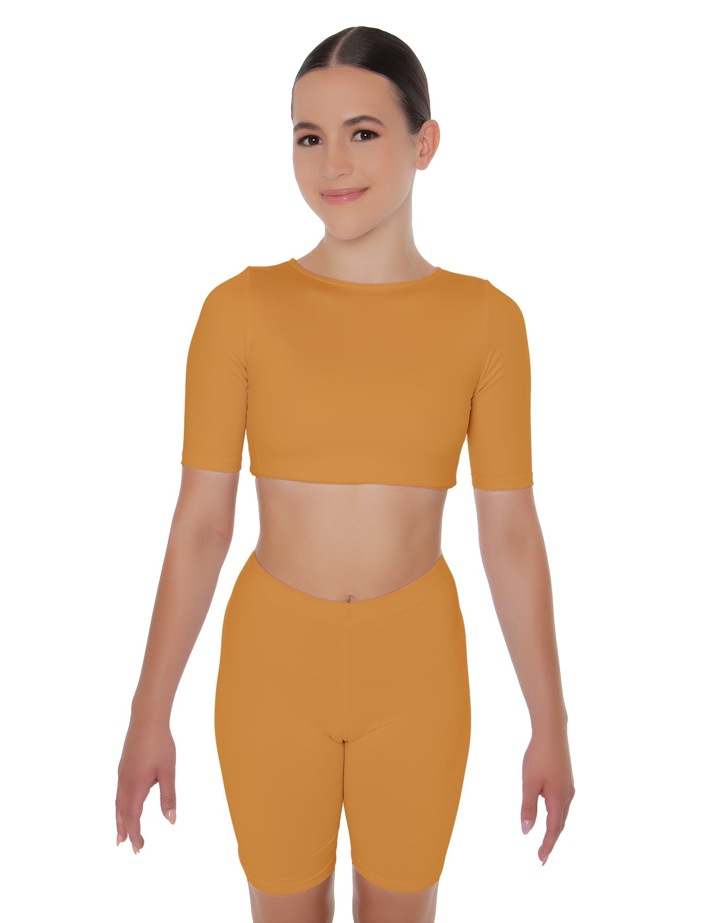 Solid Lycra Short Sleeve Crop Top