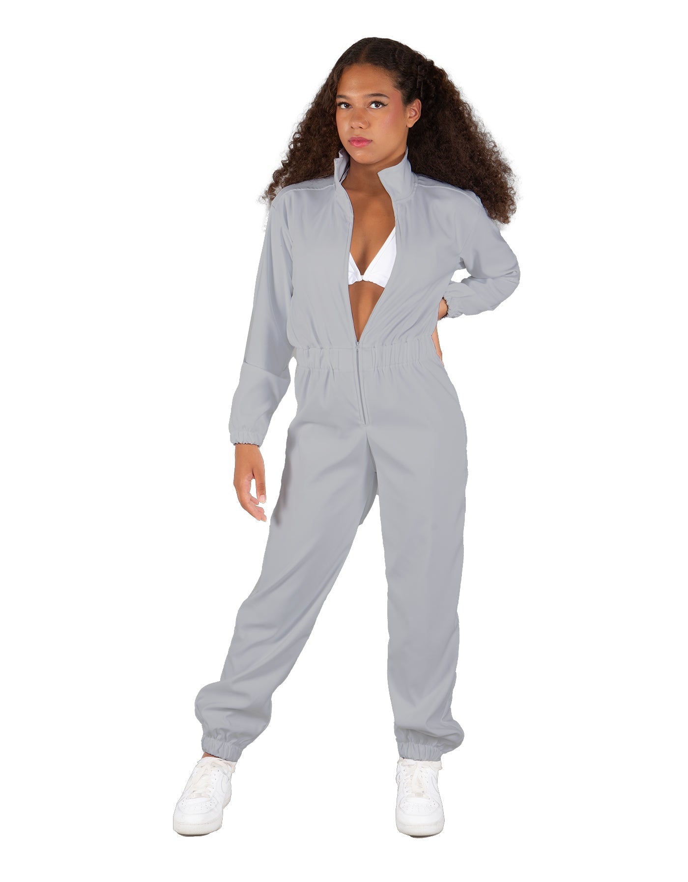Solid Matte Satin Jumpsuit with Tall Collar