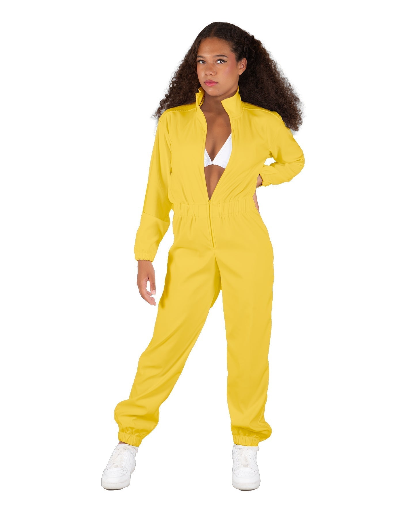 Solid Matte Satin Jumpsuit with Tall Collar