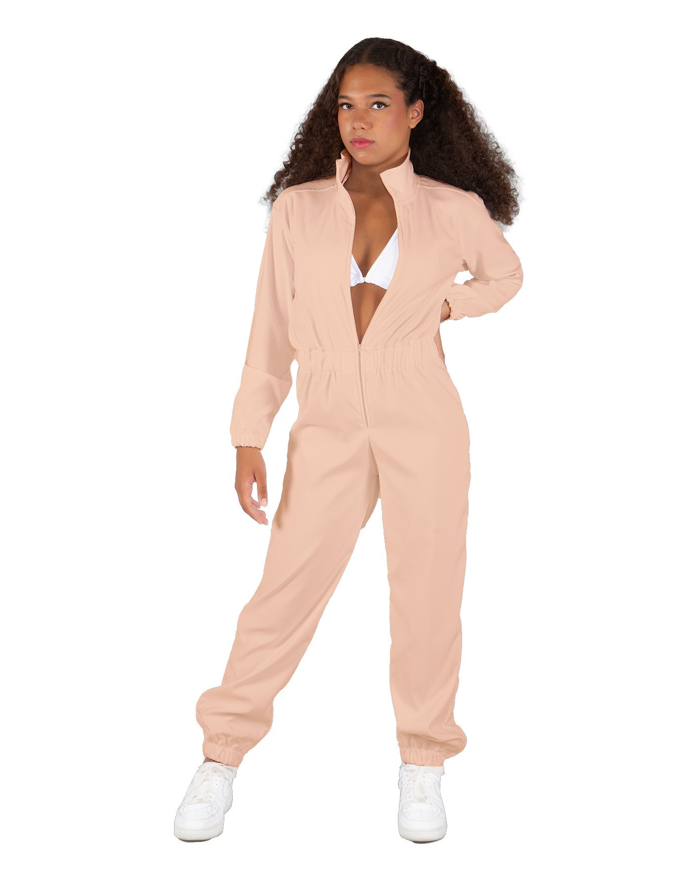 Solid Matte Satin Jumpsuit with Tall Collar