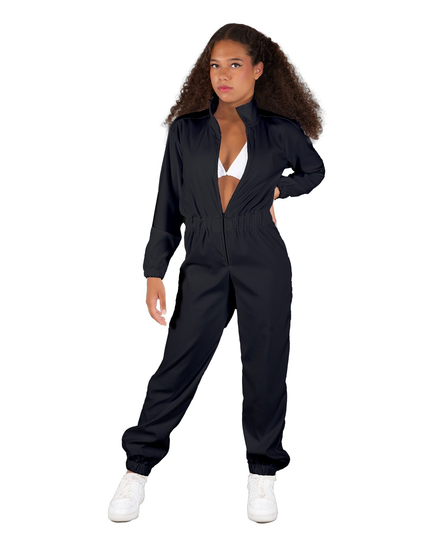 Solid Matte Satin Jumpsuit with Tall Collar