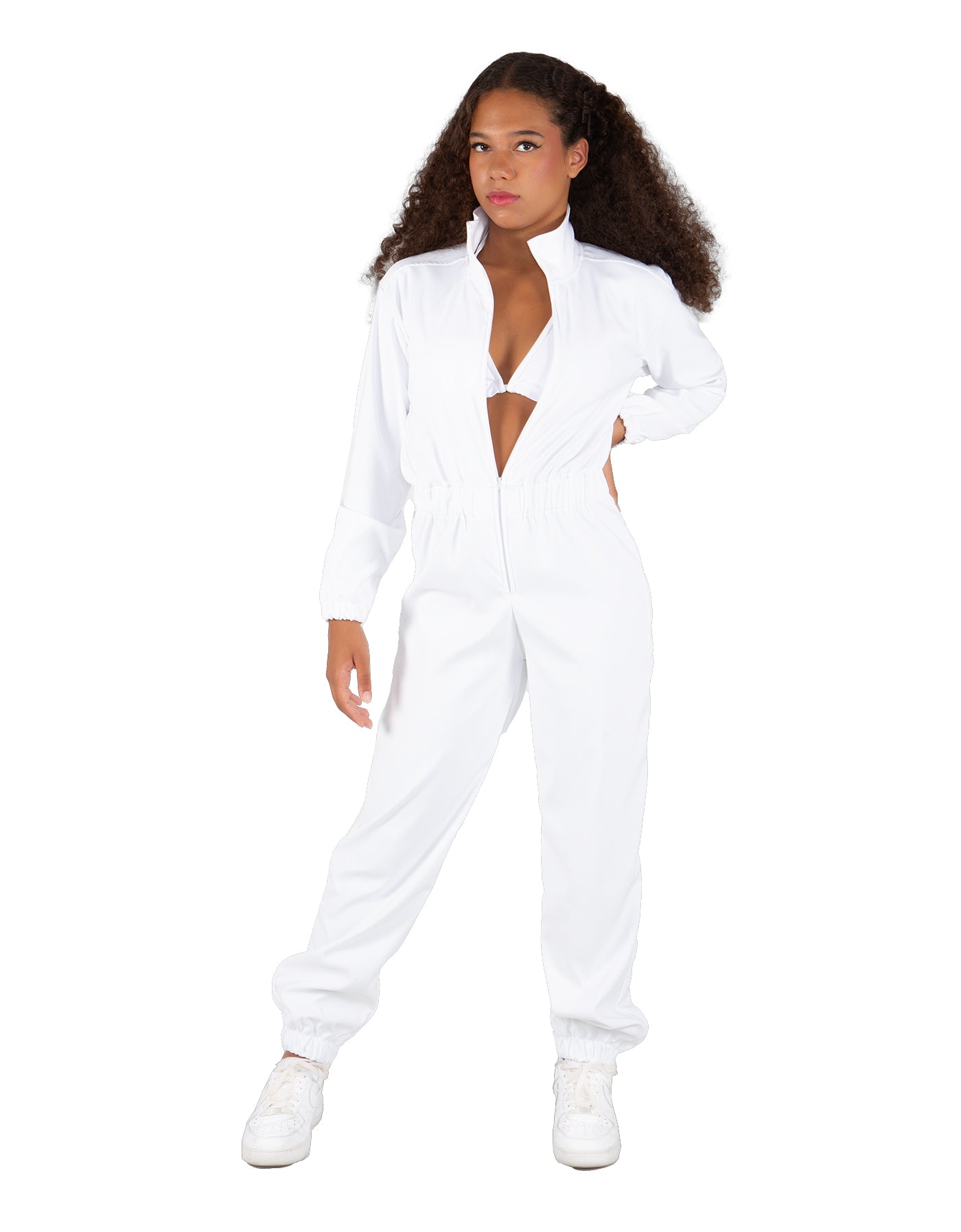 Solid Matte Satin Jumpsuit with Tall Collar