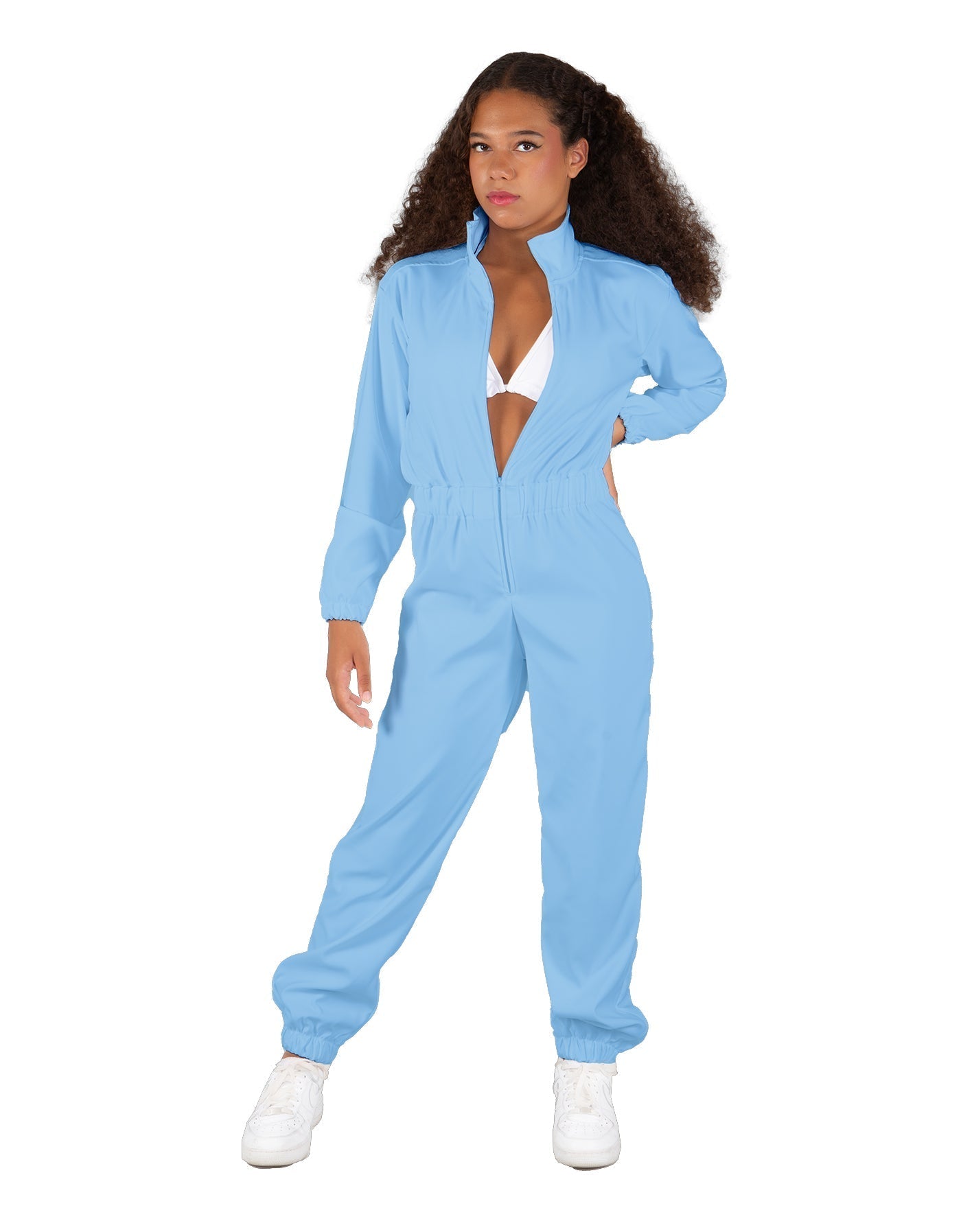 Solid Matte Satin Jumpsuit with Tall Collar