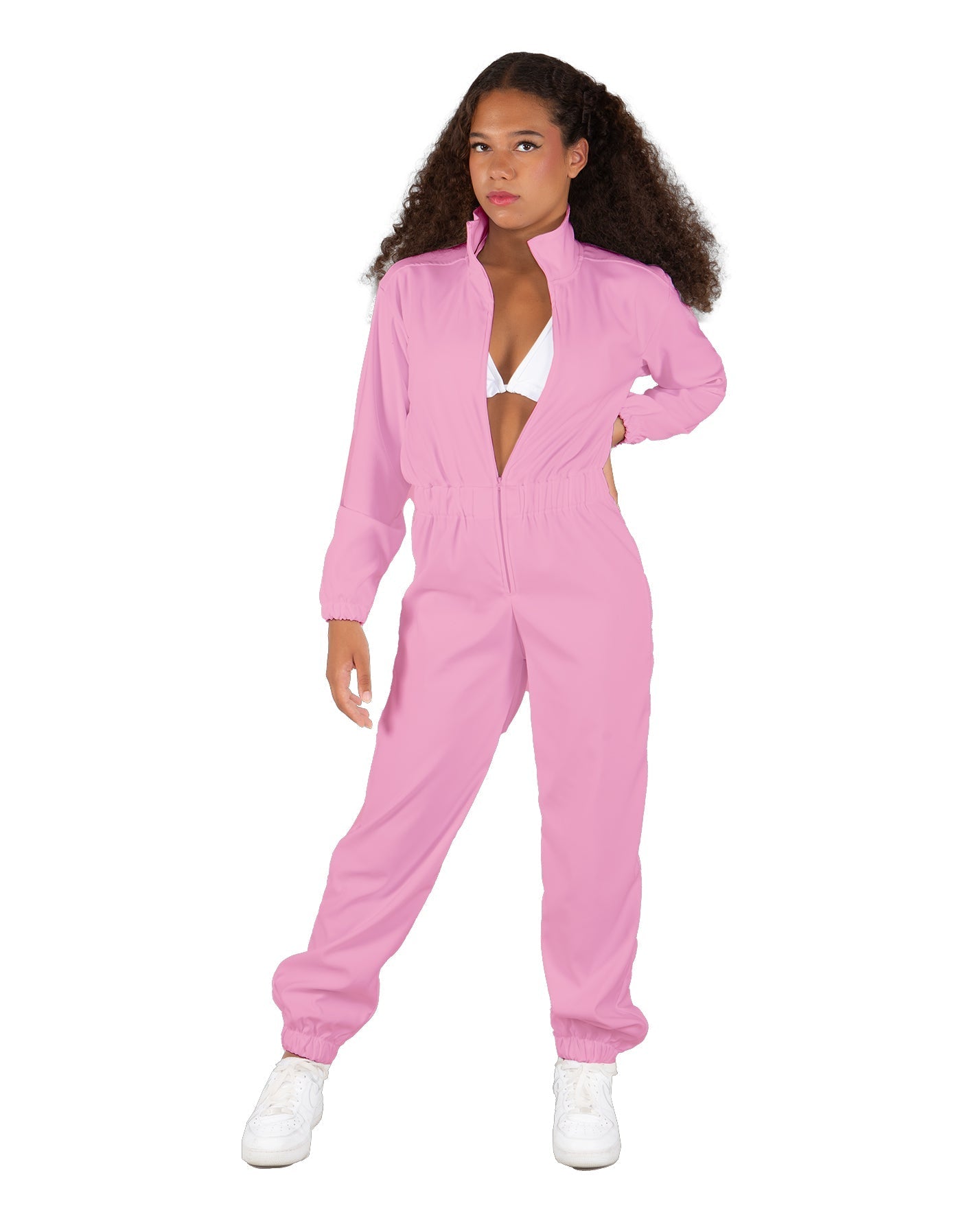 Solid Matte Satin Jumpsuit with Tall Collar