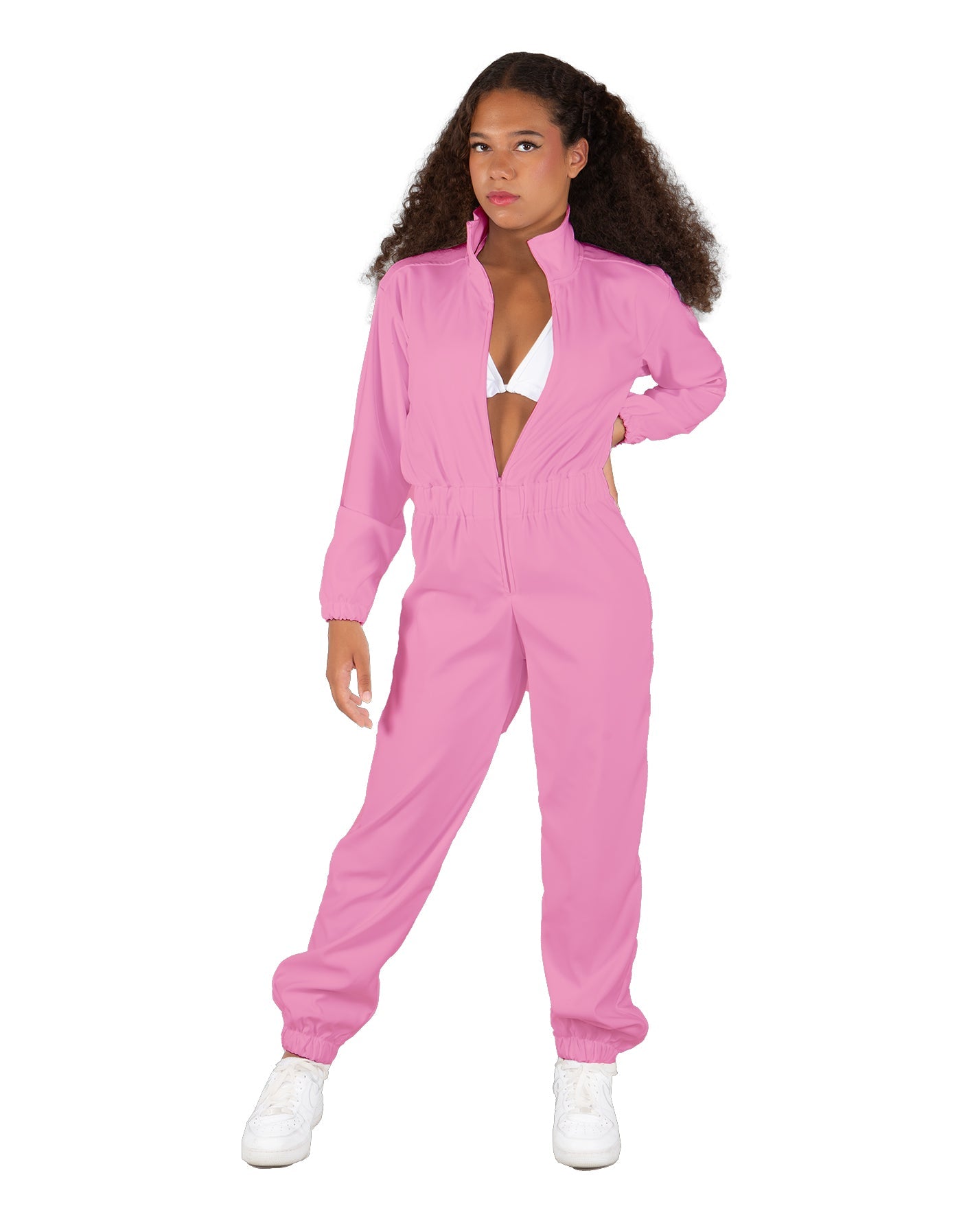 Solid Matte Satin Jumpsuit with Tall Collar