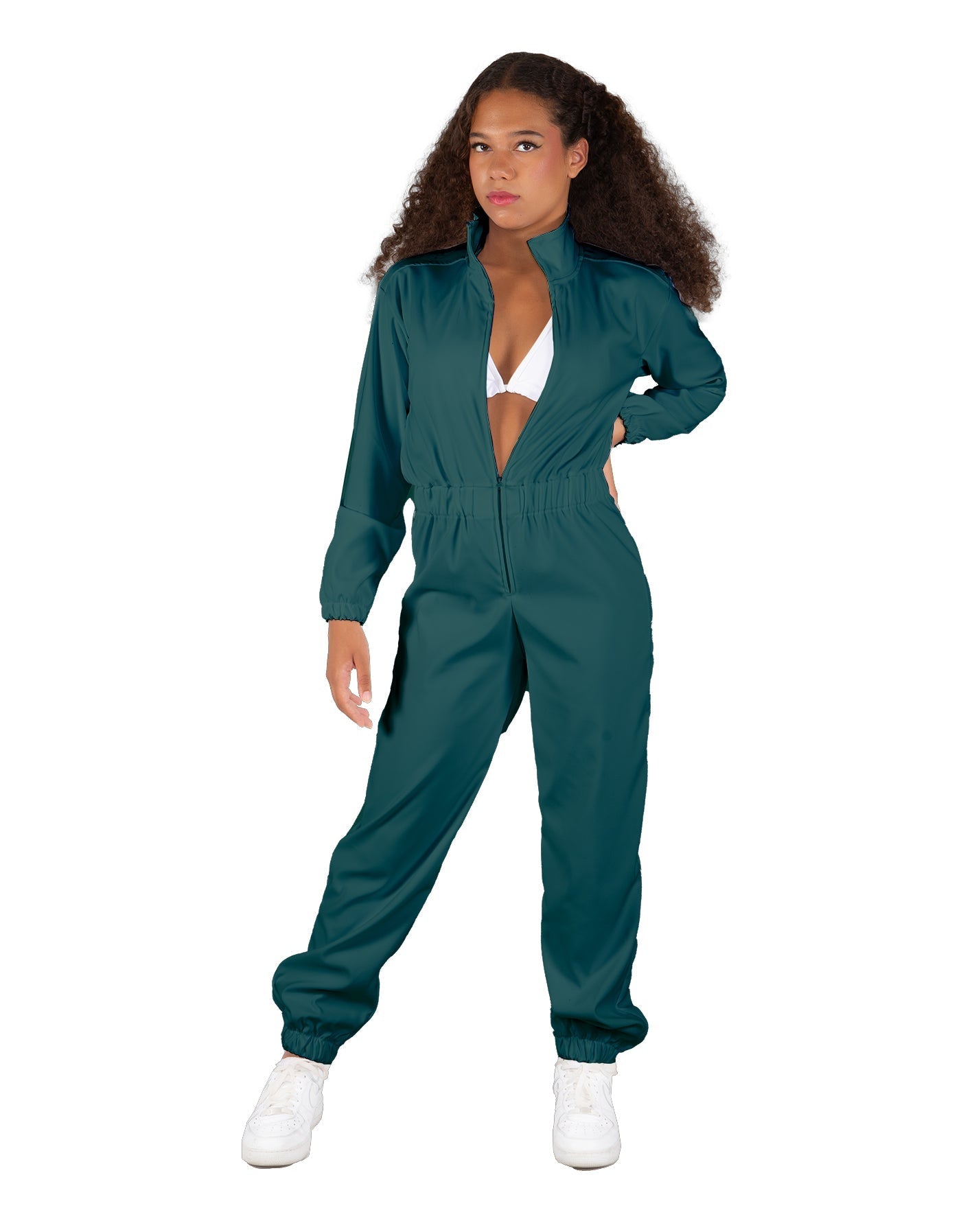 Solid Matte Satin Jumpsuit with Tall Collar