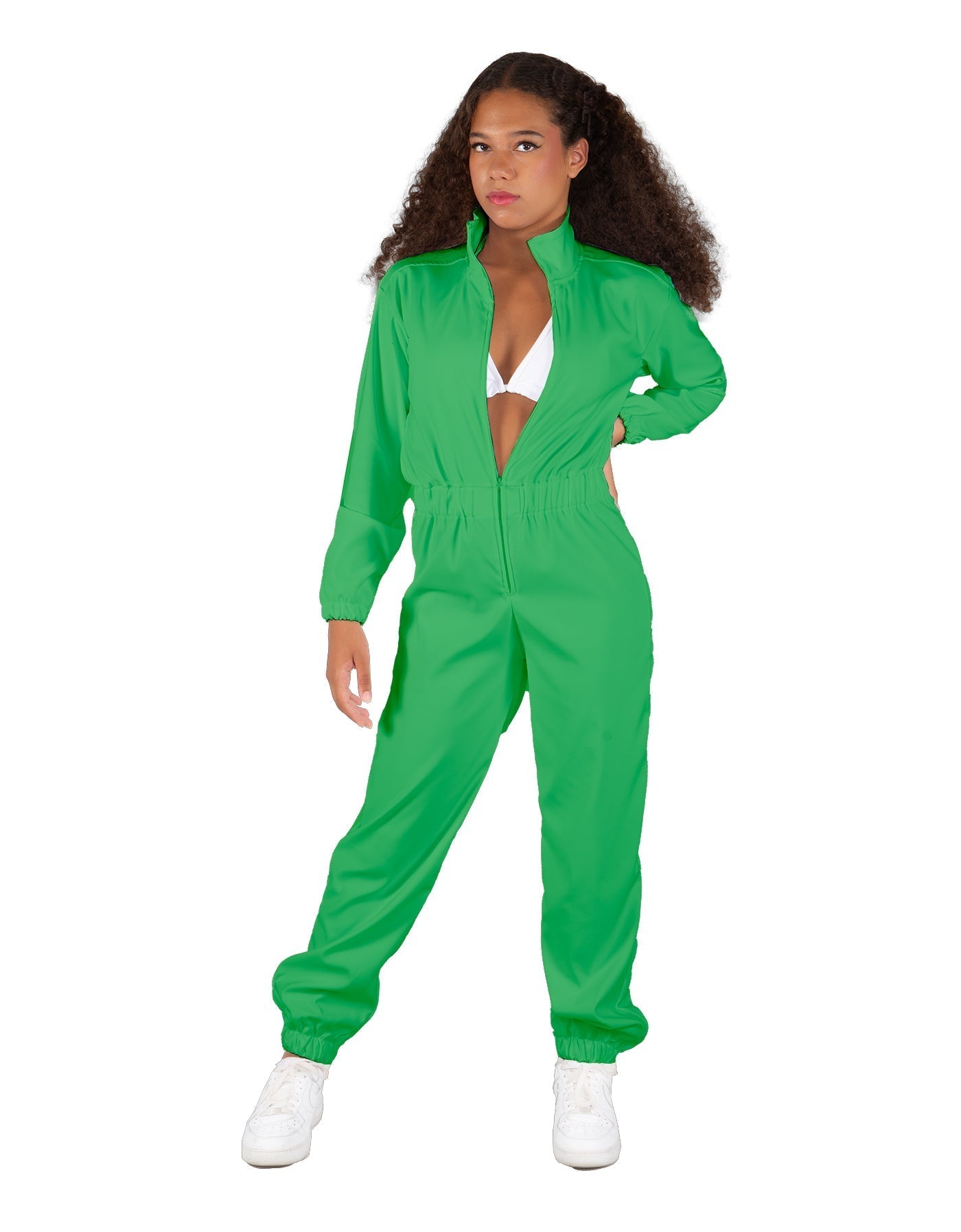 Solid Matte Satin Jumpsuit with Tall Collar