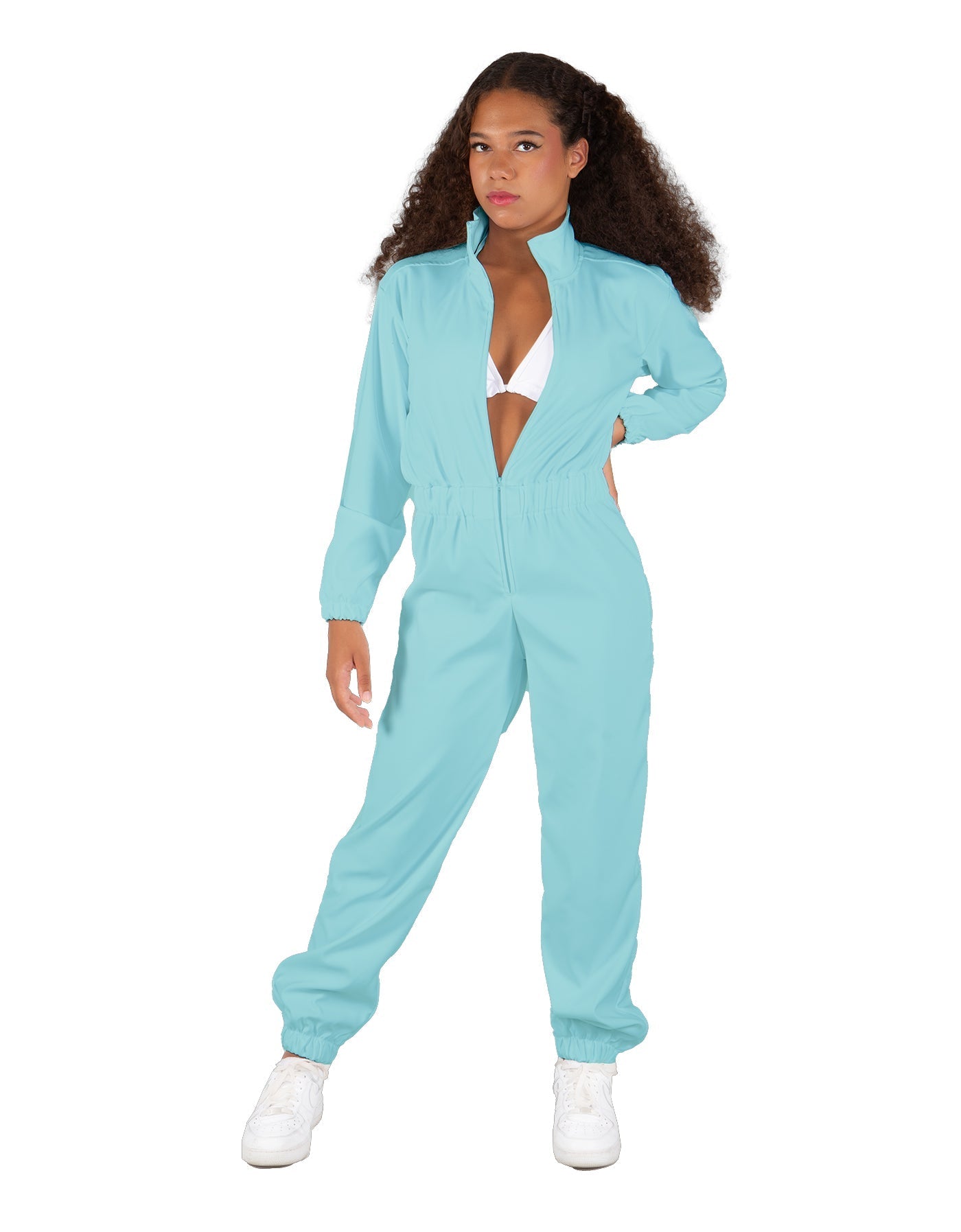 Solid Matte Satin Jumpsuit with Tall Collar