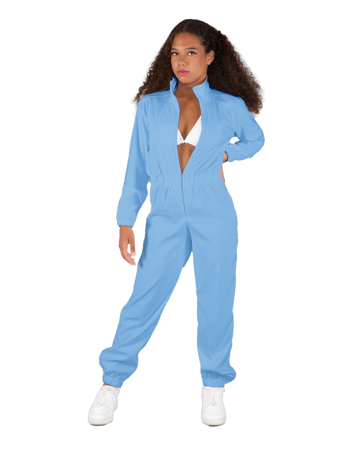 Solid Matte Satin Jumpsuit with Tall Collar