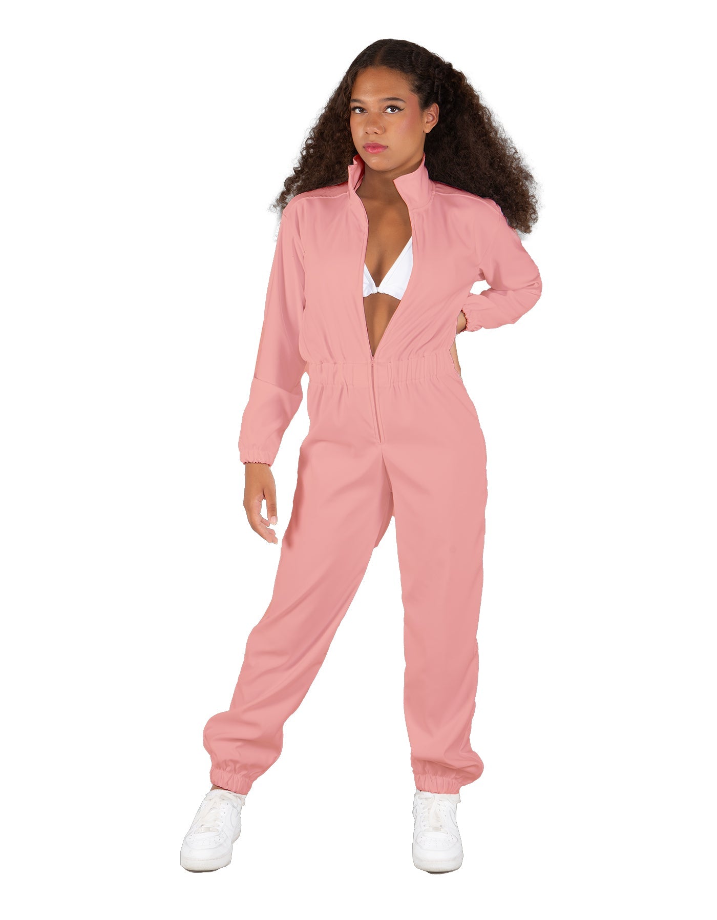 Solid Matte Satin Jumpsuit with Tall Collar