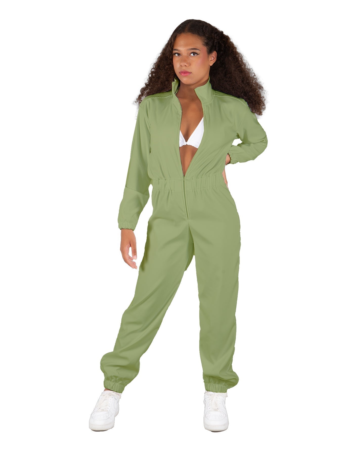 Solid Matte Satin Jumpsuit with Tall Collar