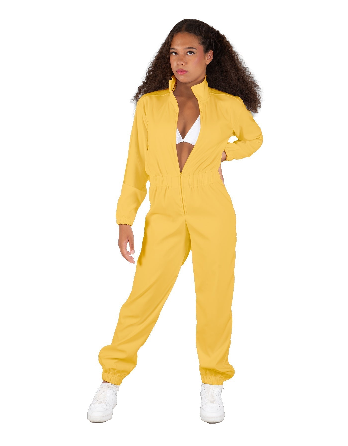 Solid Matte Satin Jumpsuit with Tall Collar