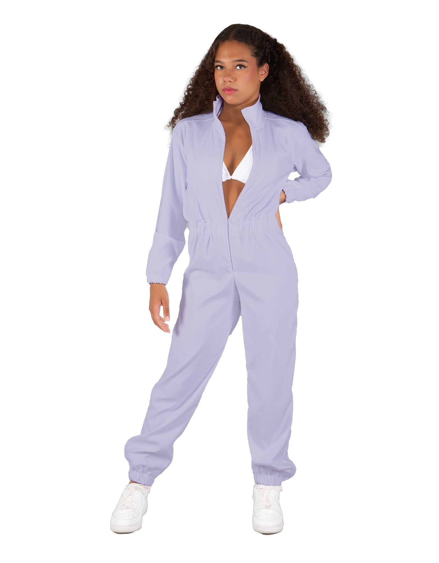 Solid Matte Satin Jumpsuit with Tall Collar
