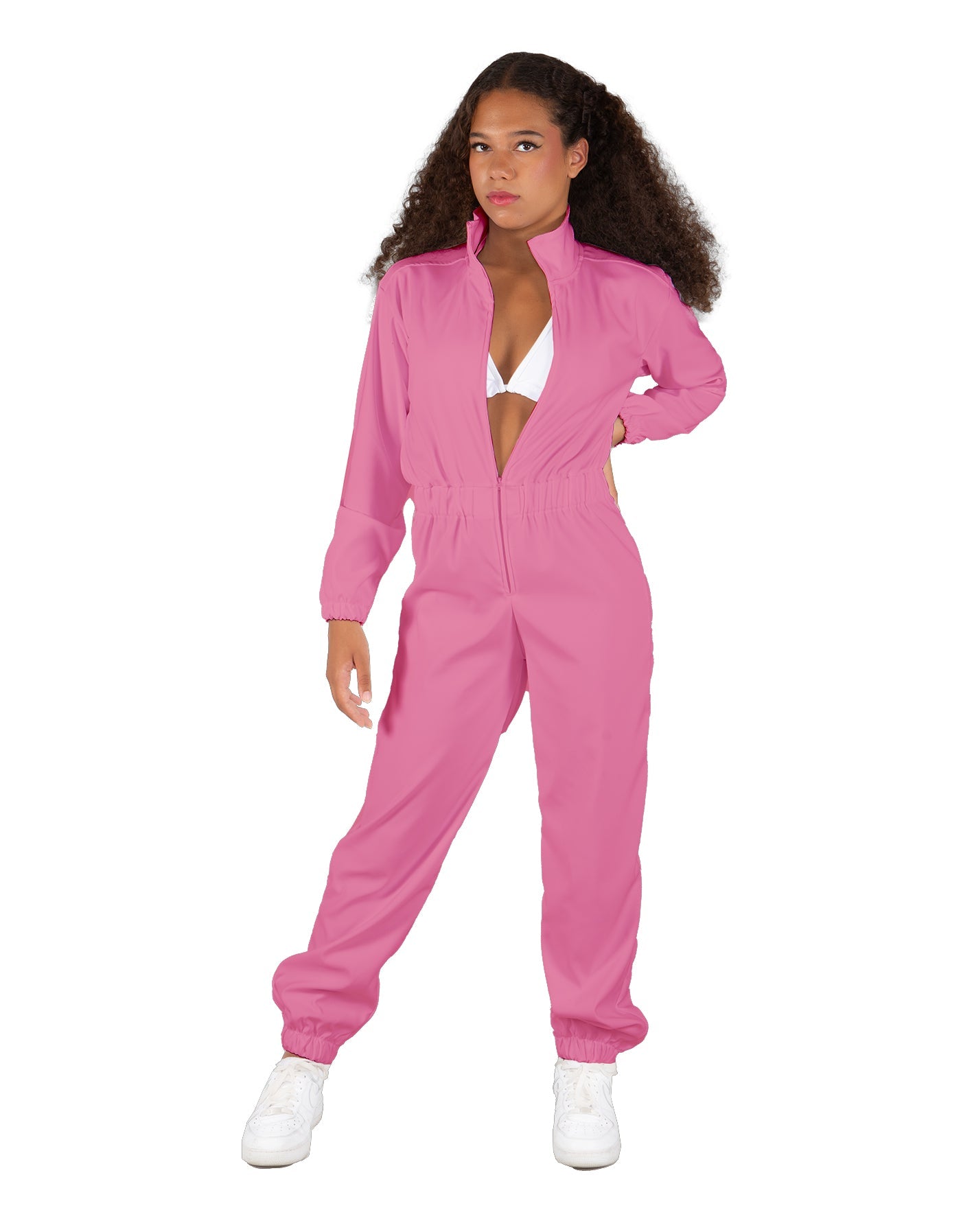 Solid Matte Satin Jumpsuit with Tall Collar