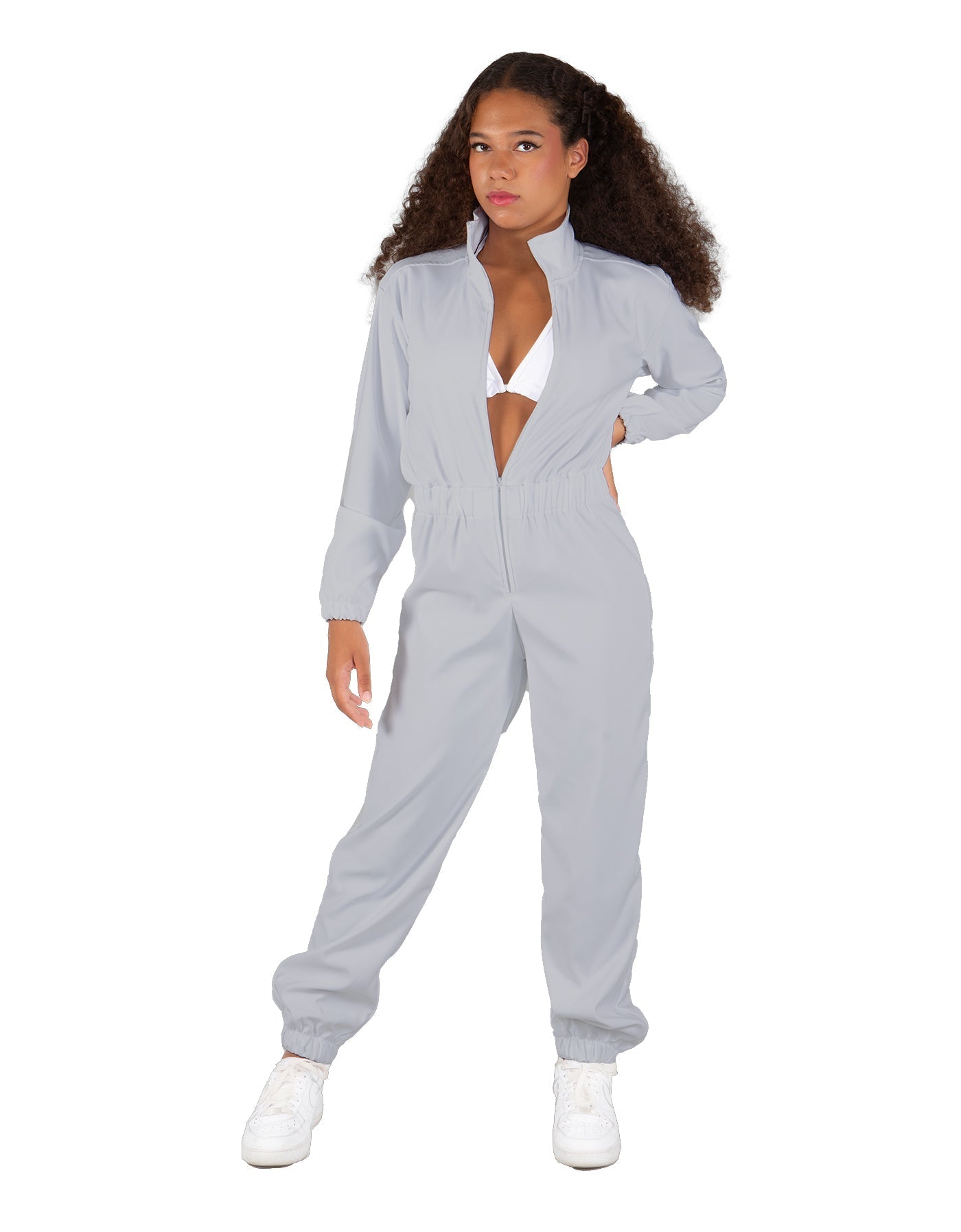 Solid Matte Satin Jumpsuit with Tall Collar