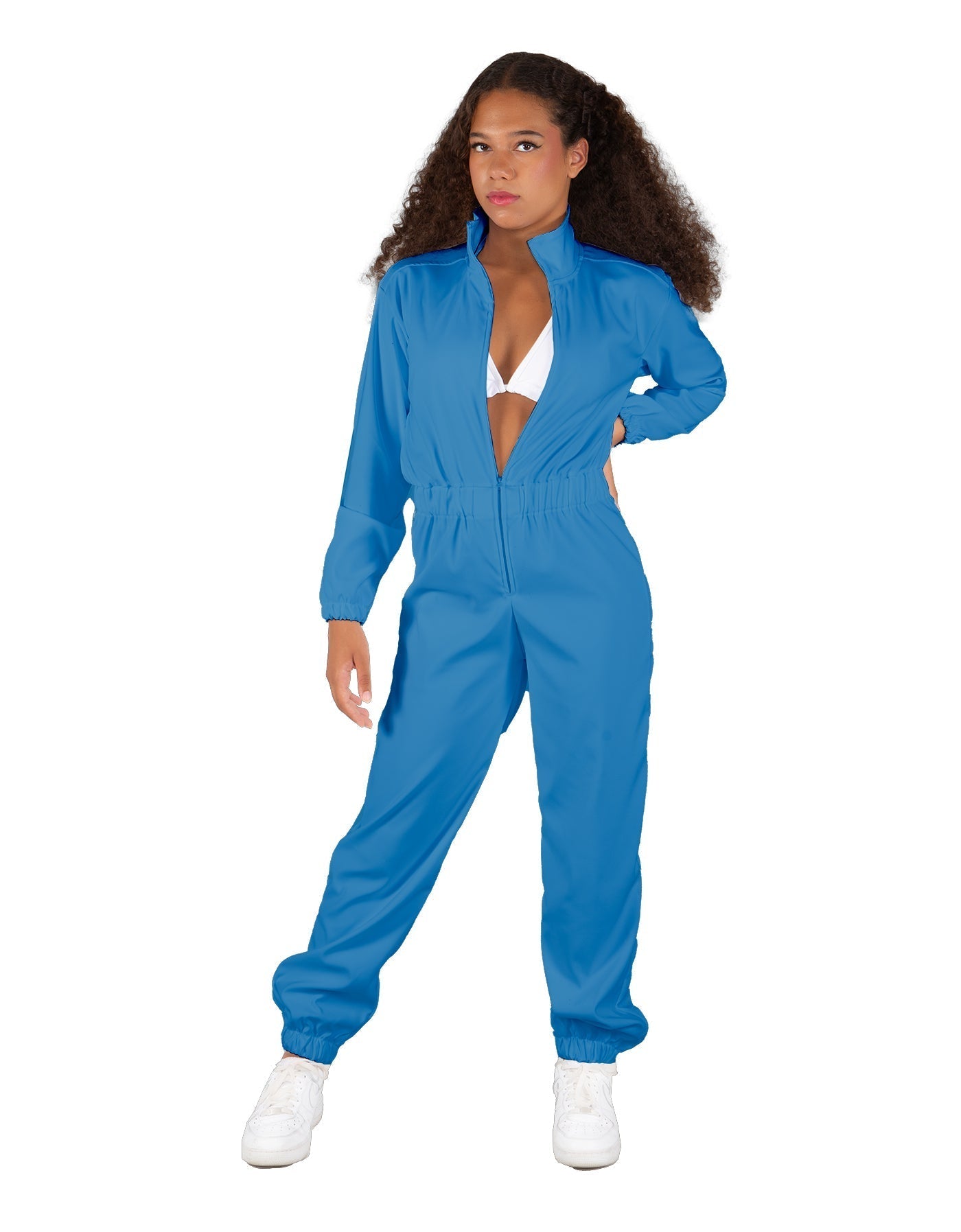 Solid Matte Satin Jumpsuit with Tall Collar