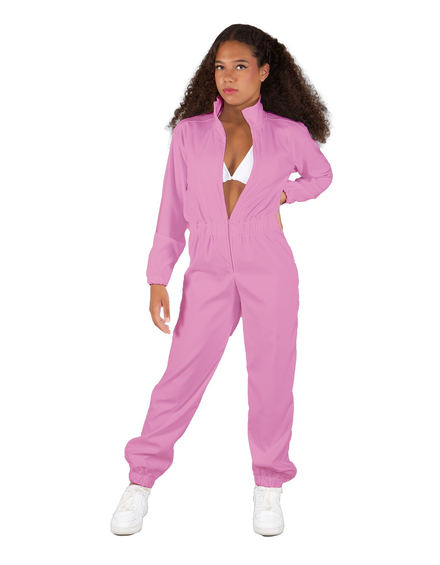 Solid Matte Satin Jumpsuit with Tall Collar