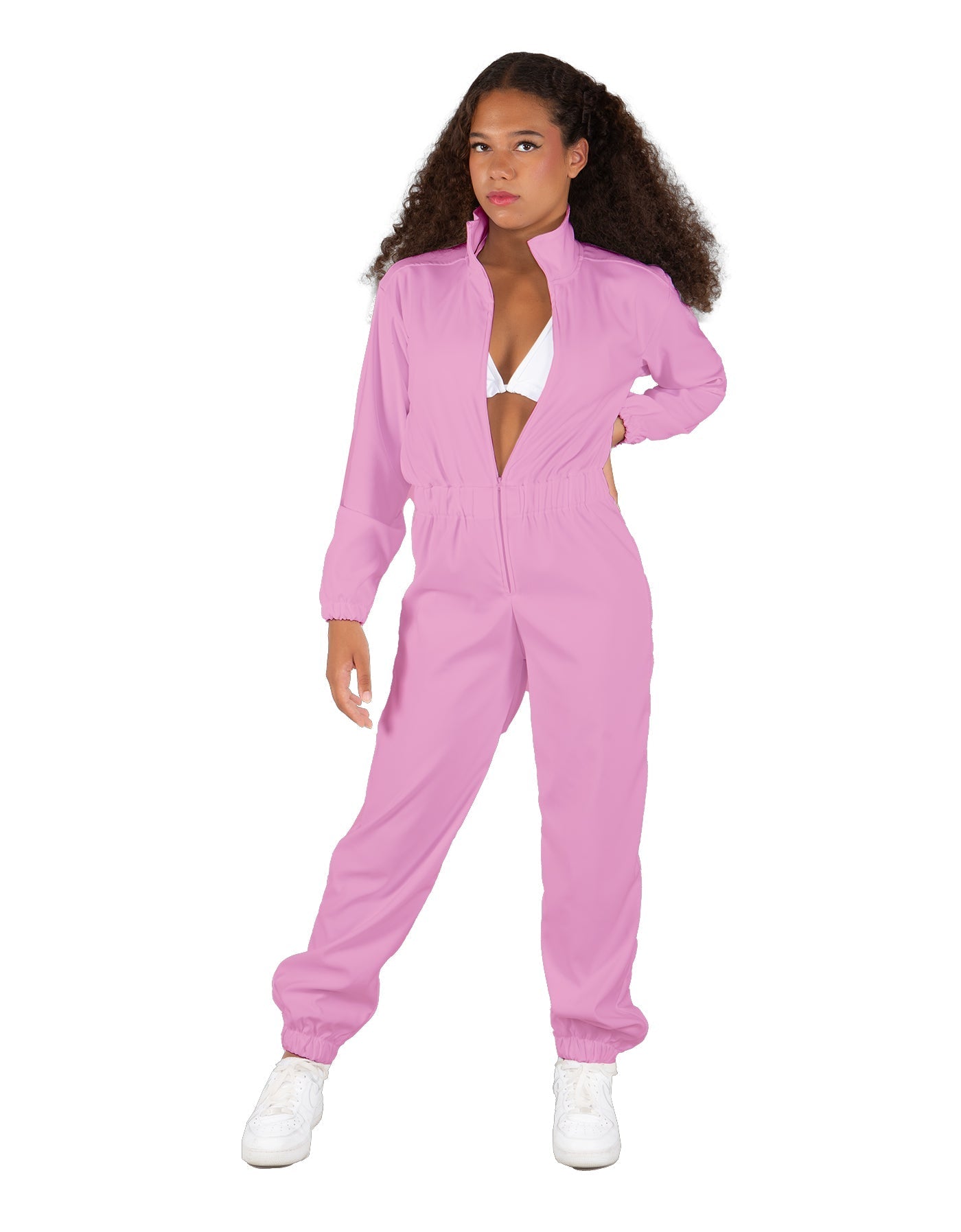 Solid Matte Satin Jumpsuit with Tall Collar