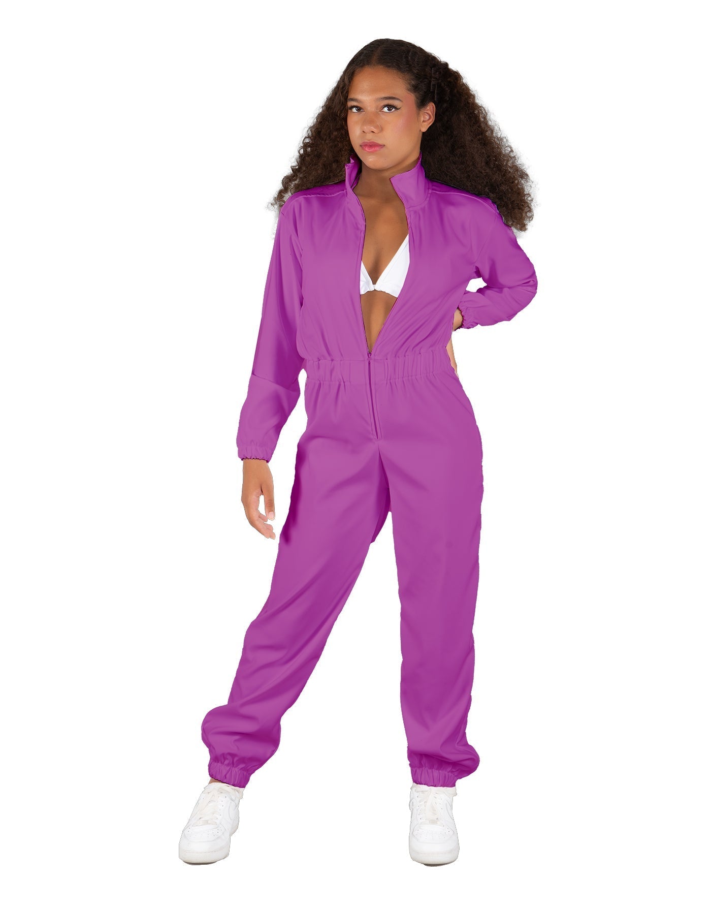 Solid Matte Satin Jumpsuit with Tall Collar