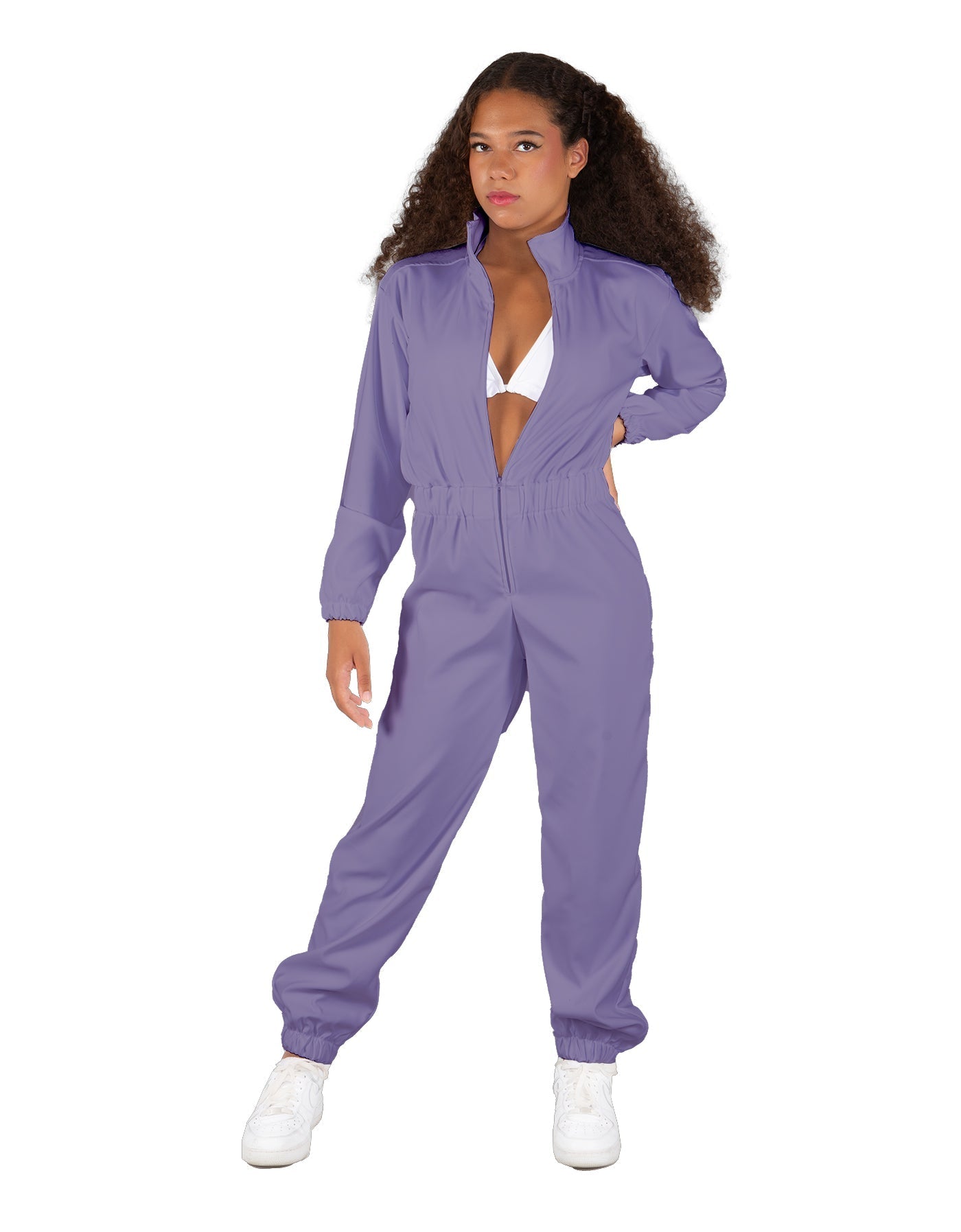 Solid Matte Satin Jumpsuit with Tall Collar