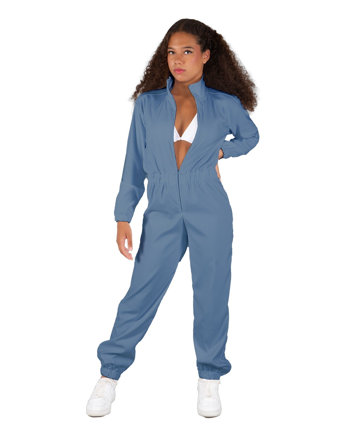 Solid Matte Satin Jumpsuit with Tall Collar
