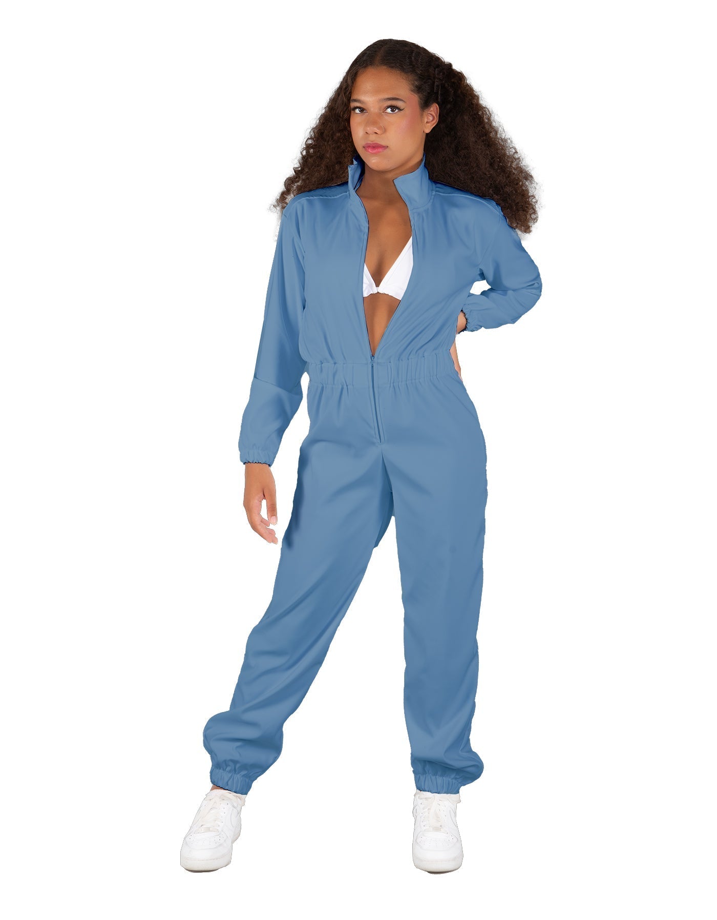 Solid Matte Satin Jumpsuit with Tall Collar