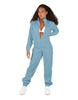 Solid Matte Satin Jumpsuit with Tall Collar
