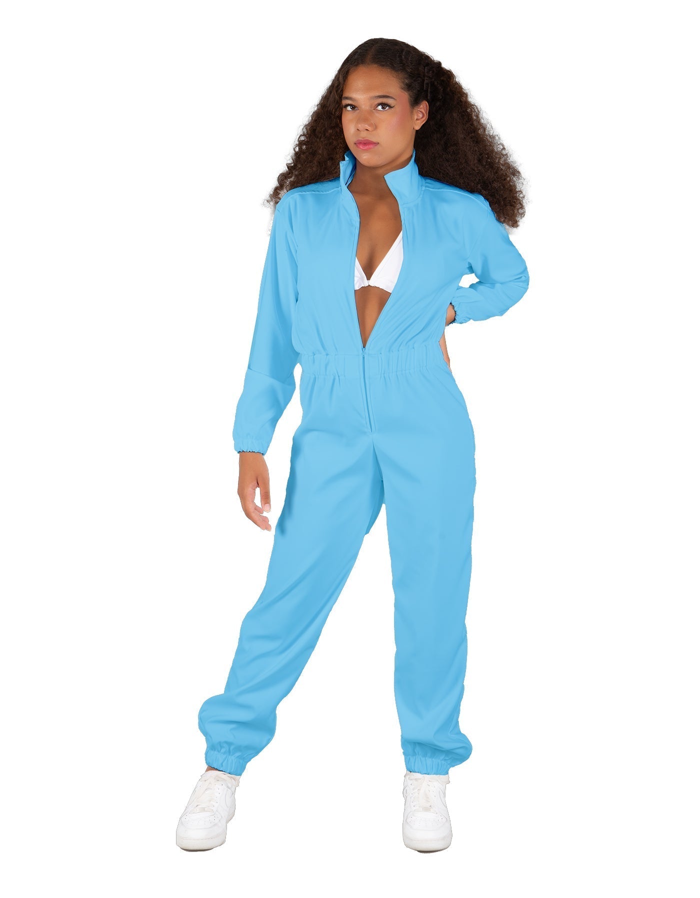 Solid Matte Satin Jumpsuit with Tall Collar