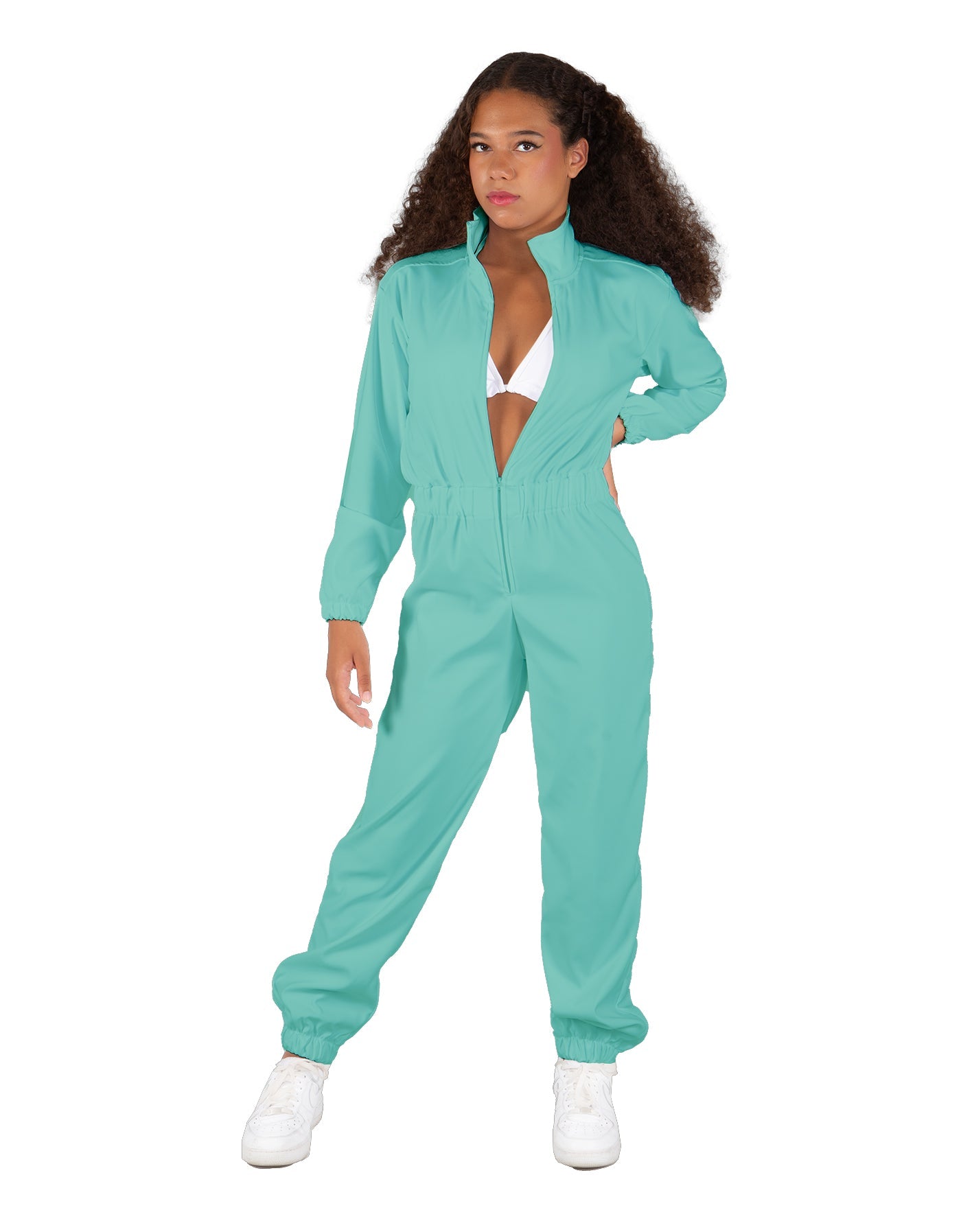 Solid Matte Satin Jumpsuit with Tall Collar