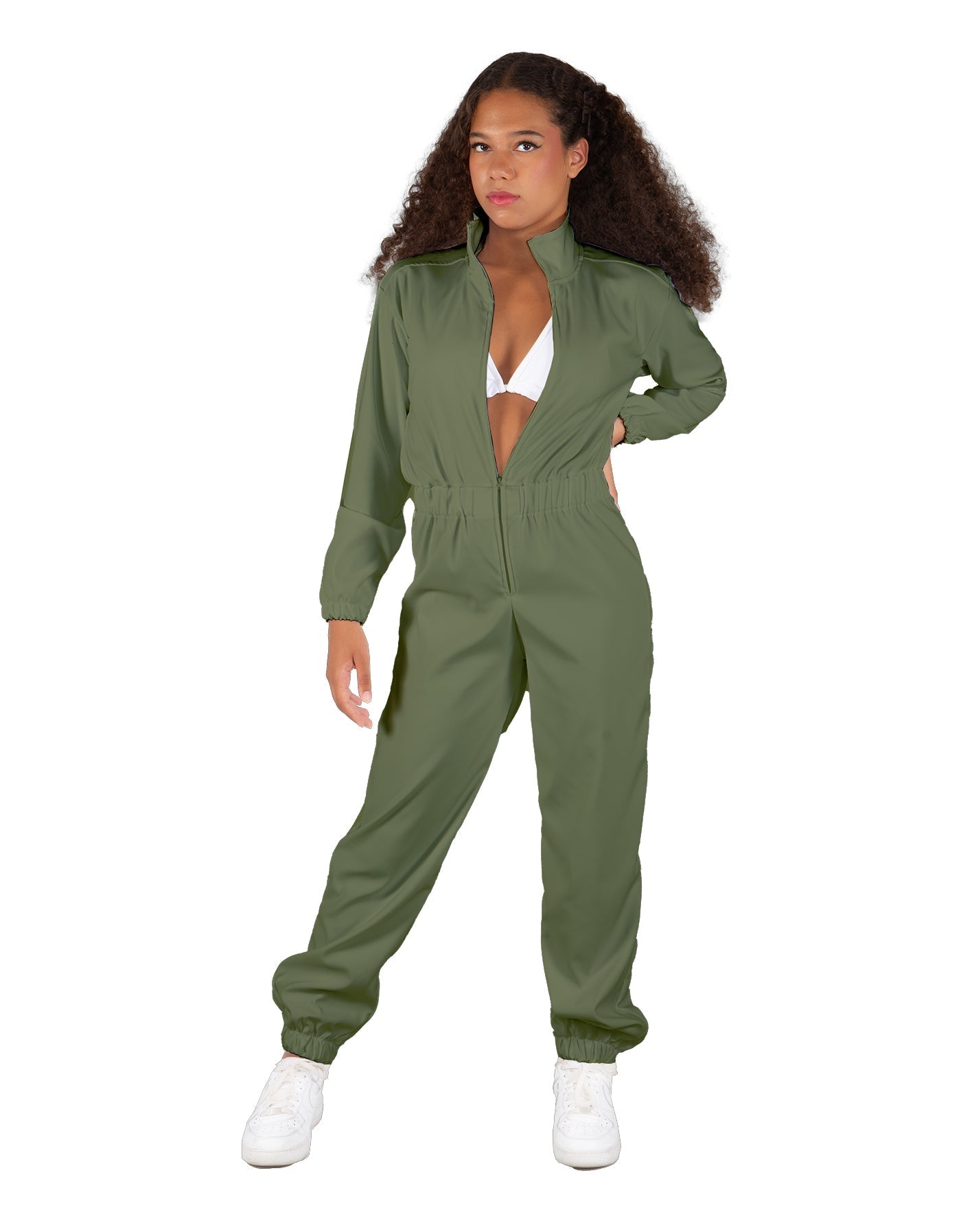 Solid Matte Satin Jumpsuit with Tall Collar