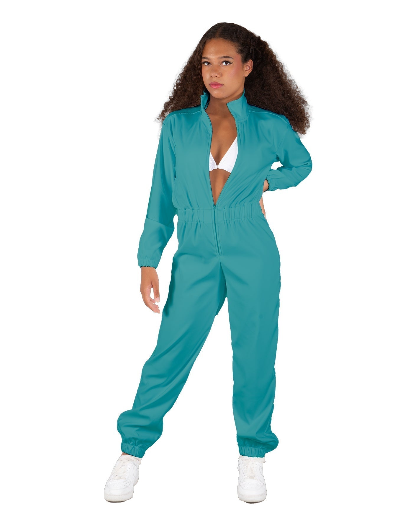 Solid Matte Satin Jumpsuit with Tall Collar