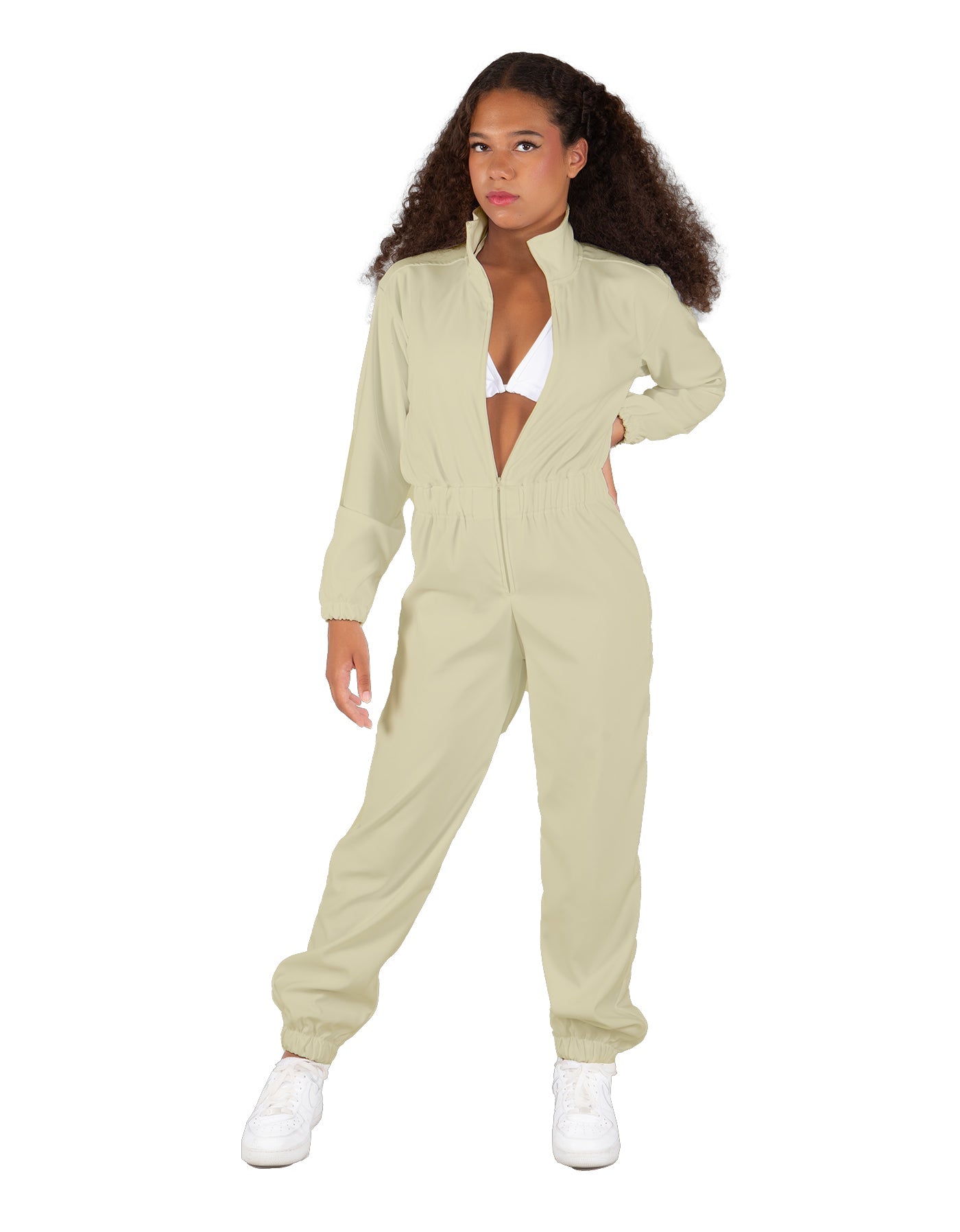 Solid Matte Satin Jumpsuit with Tall Collar