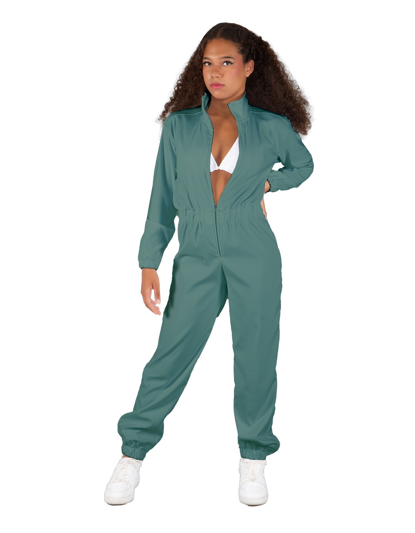 Solid Matte Satin Jumpsuit with Tall Collar