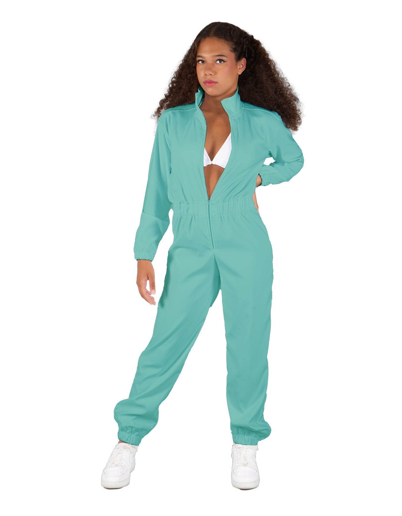 Solid Matte Satin Jumpsuit with Tall Collar