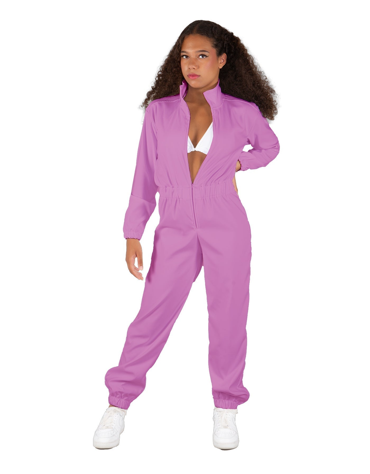 Solid Matte Satin Jumpsuit with Tall Collar