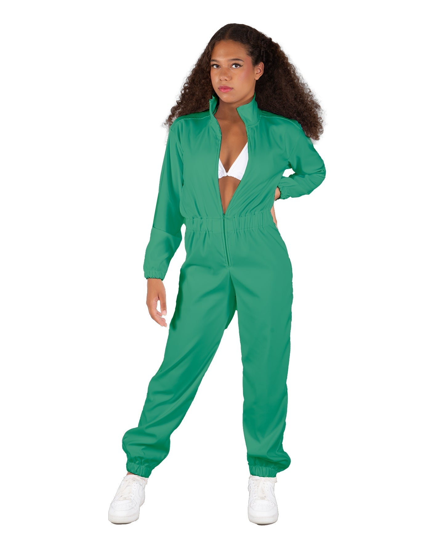 Solid Matte Satin Jumpsuit with Tall Collar