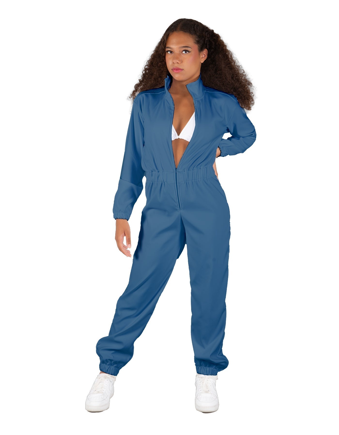 Solid Matte Satin Jumpsuit with Tall Collar