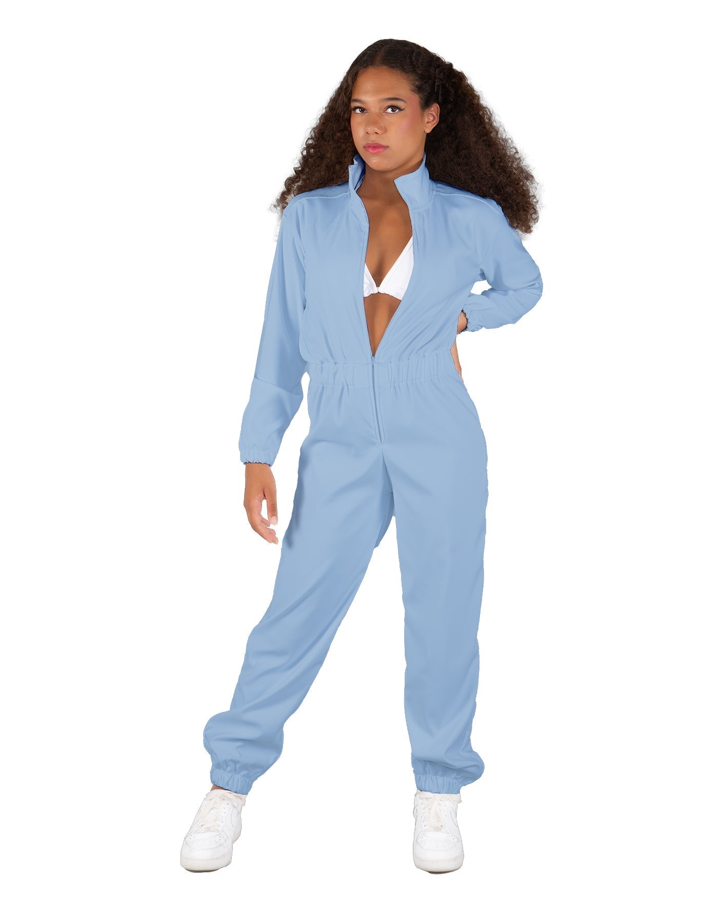 Solid Matte Satin Jumpsuit with Tall Collar