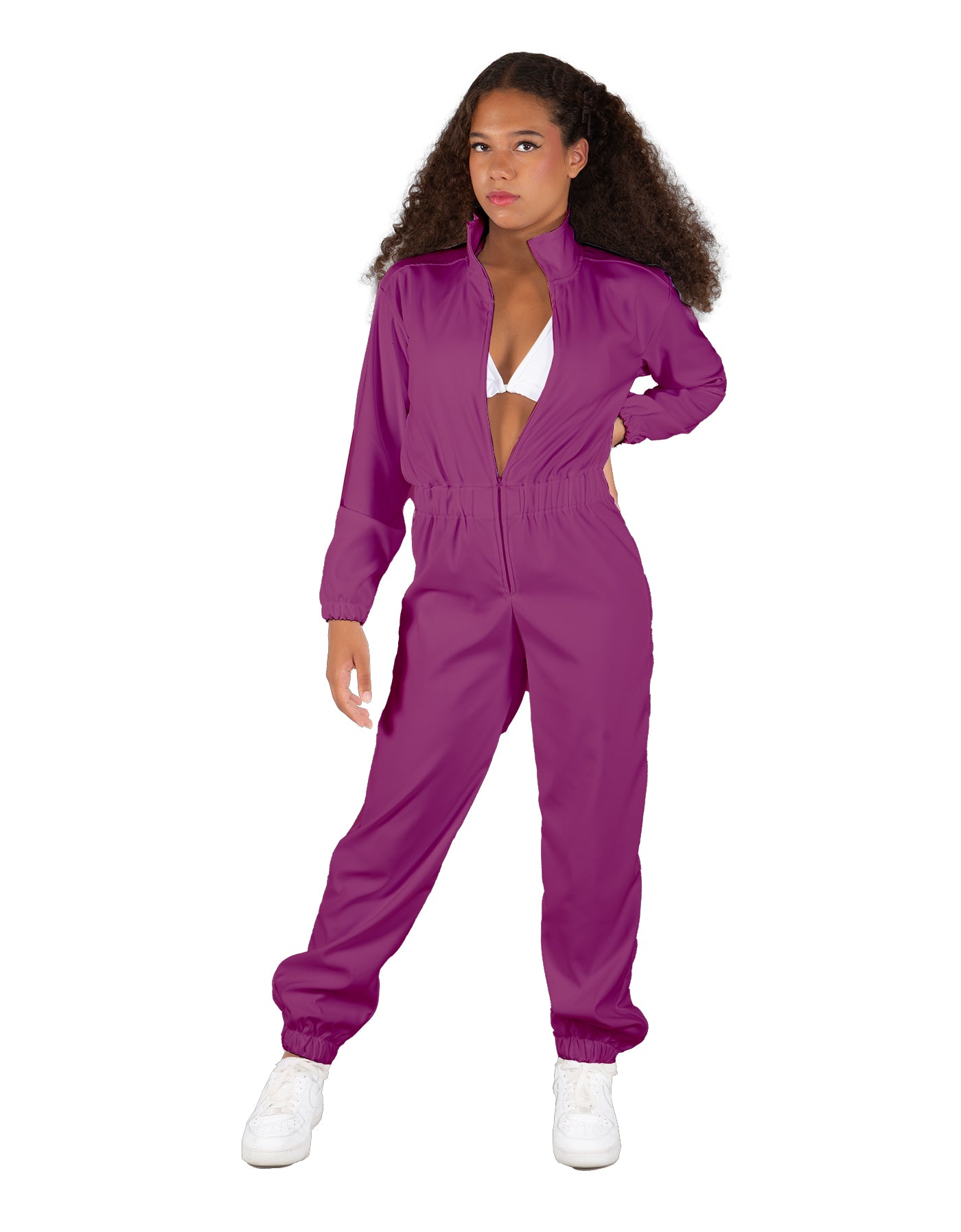 Solid Matte Satin Jumpsuit with Tall Collar