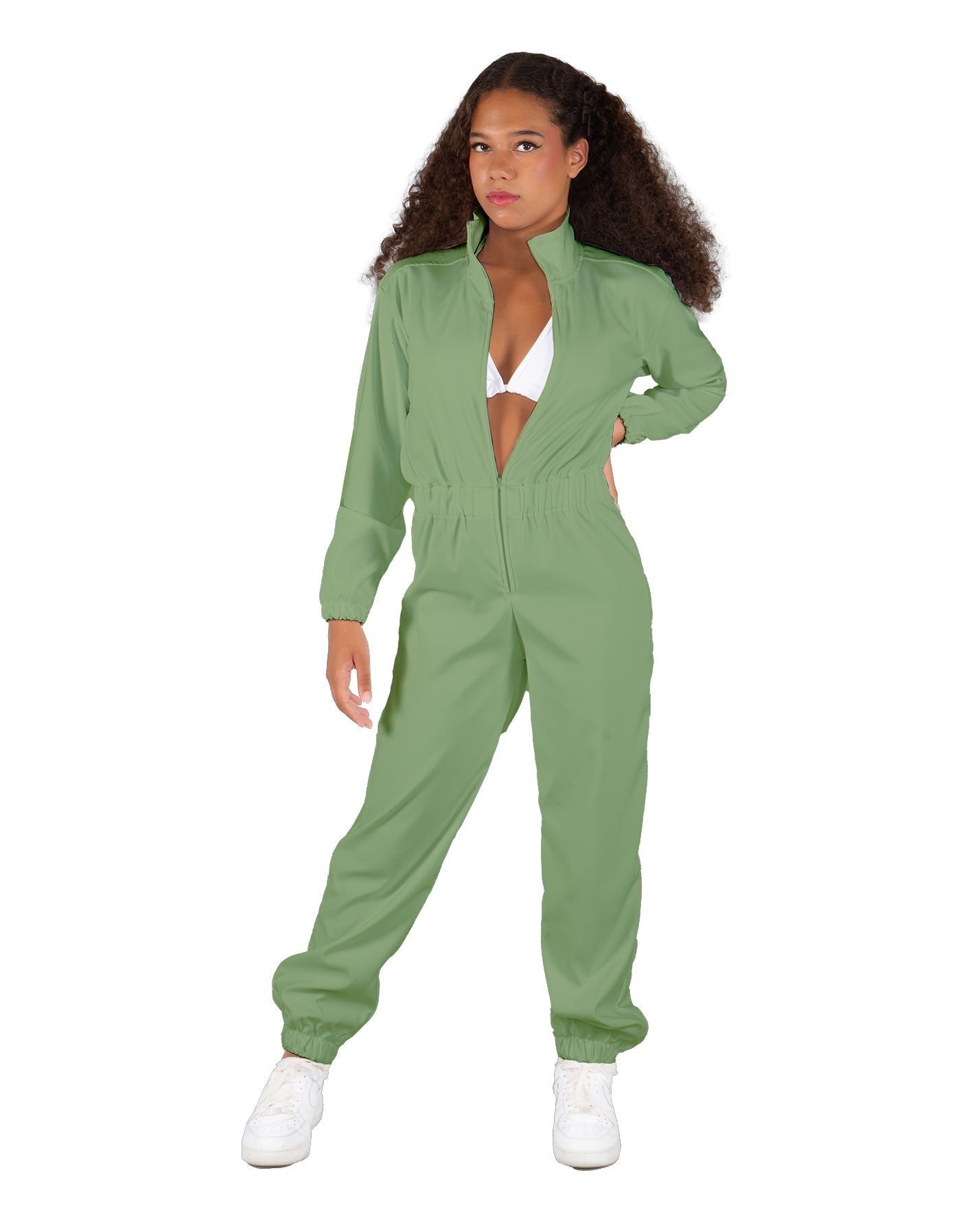 Solid Matte Satin Jumpsuit with Tall Collar