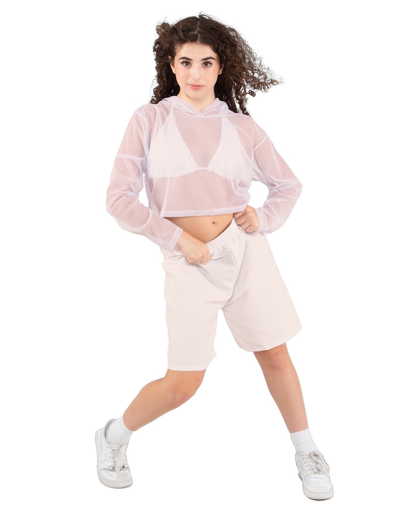 Solid Loose Mesh Hooded Top