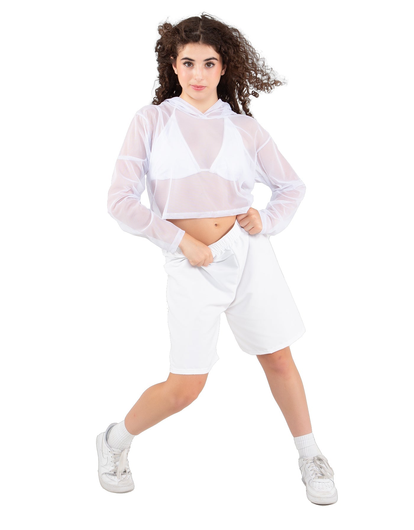 Solid Loose Mesh Hooded Top