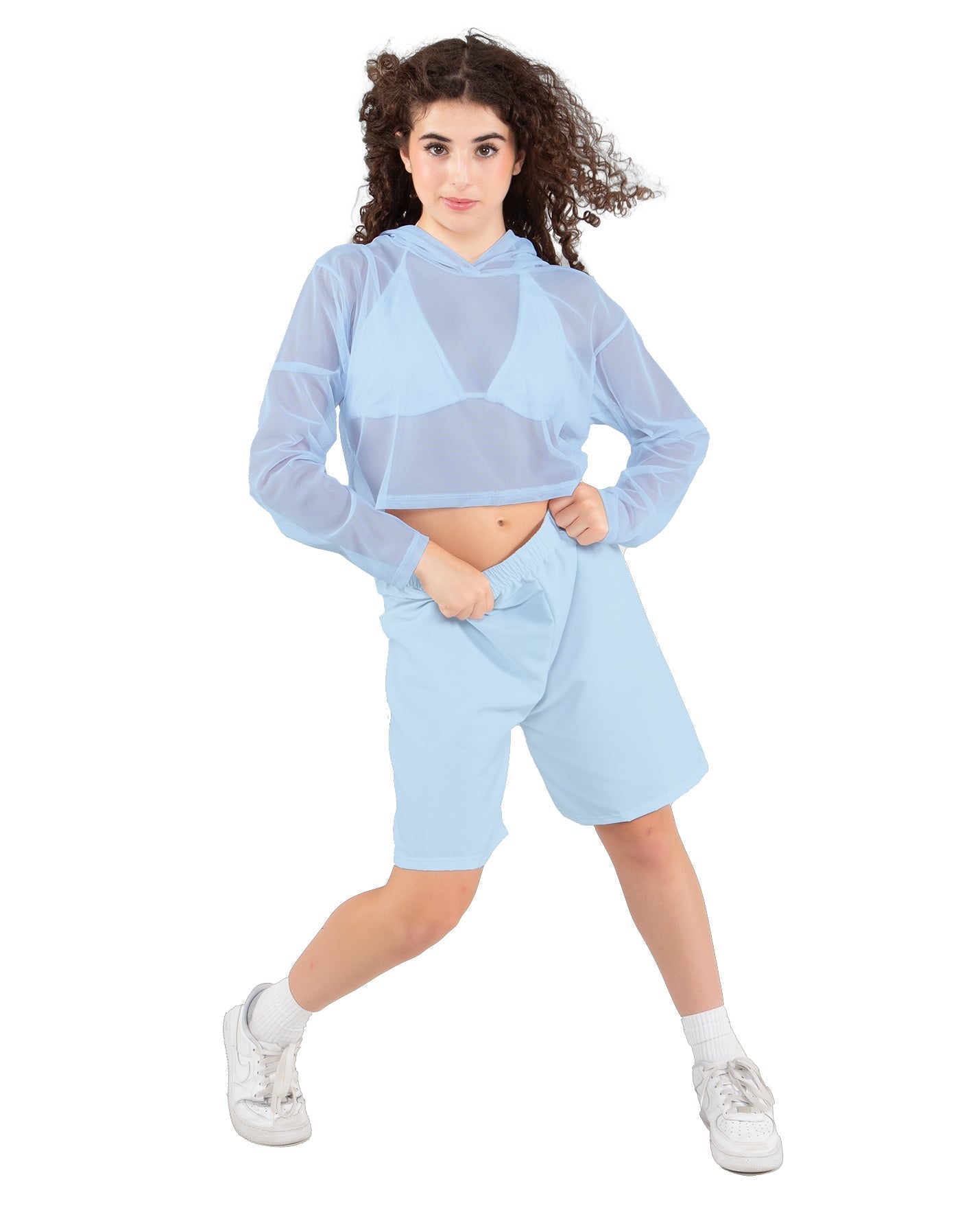 Solid Loose Mesh Hooded Top