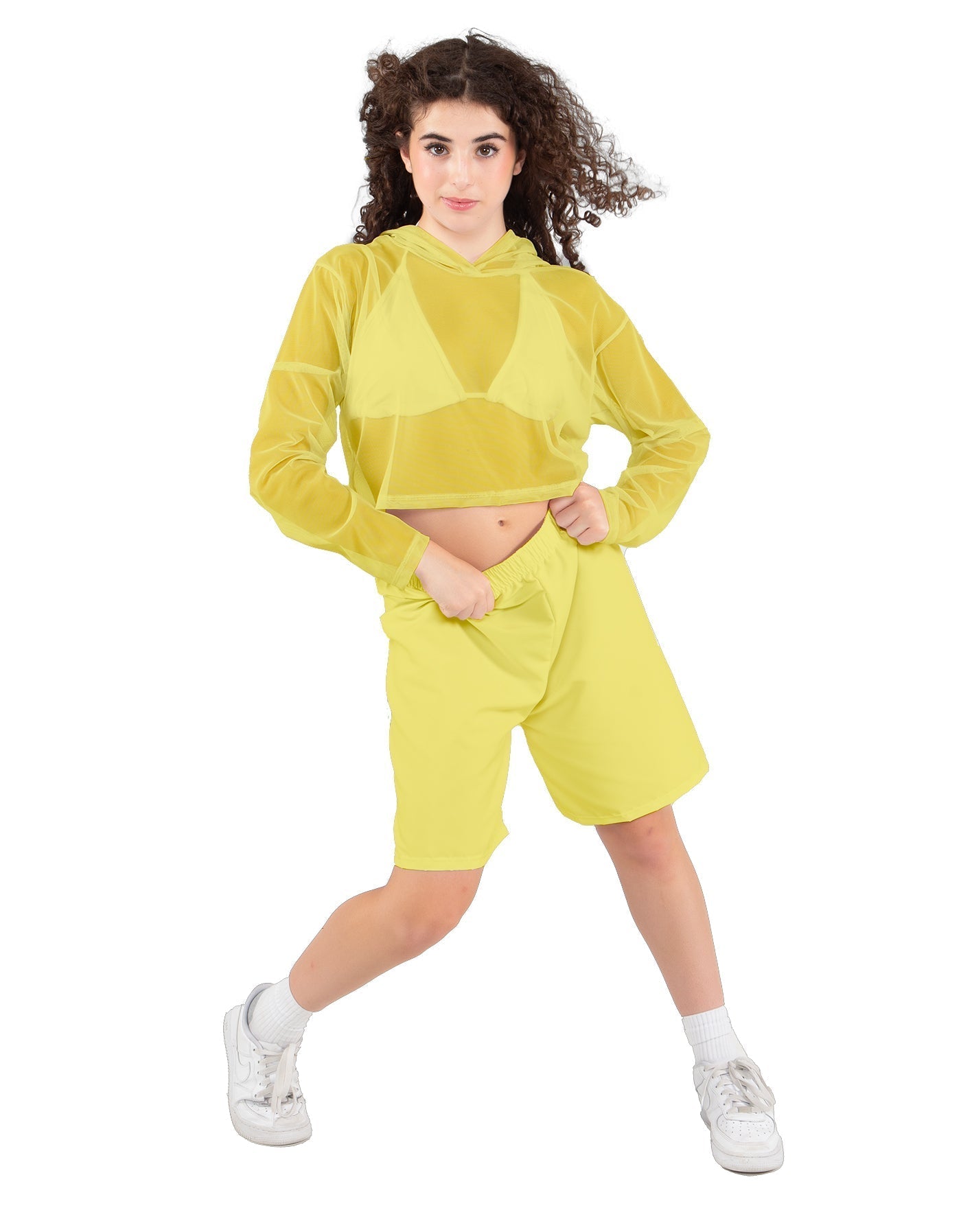 Solid Loose Mesh Hooded Top