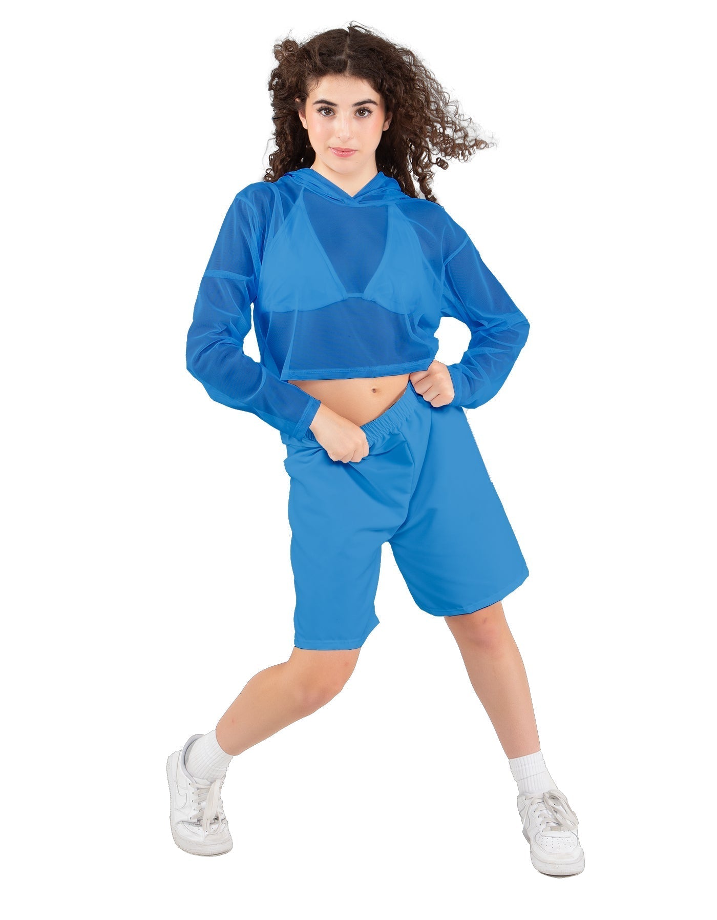 Solid Loose Mesh Hooded Top