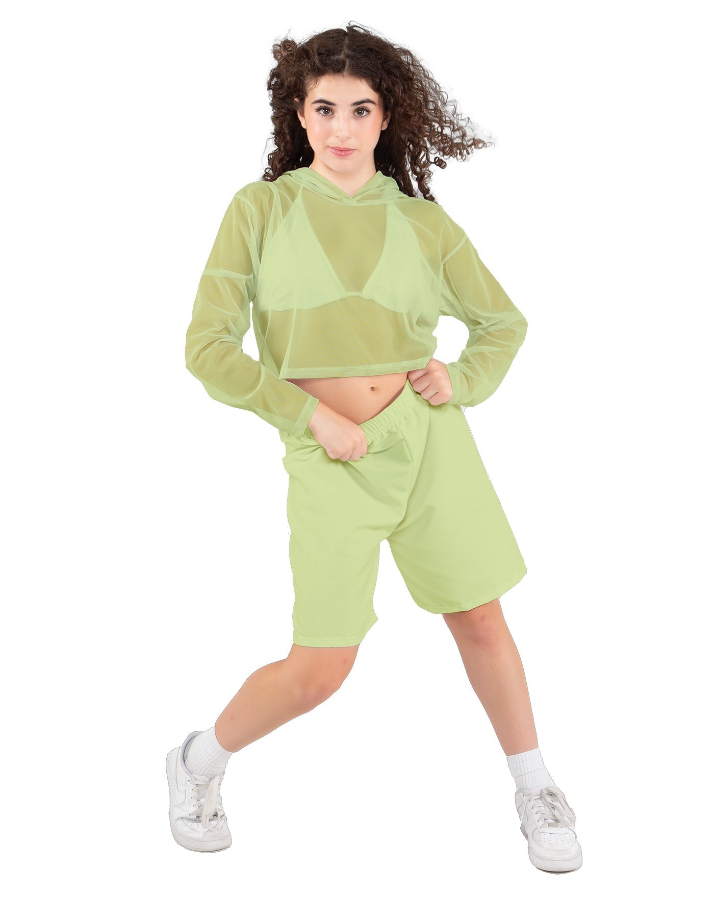 Solid Loose Mesh Hooded Top