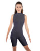 Solid Lycra T Neck Sleeveless Biketard - Bike Short Length - Zipper Back